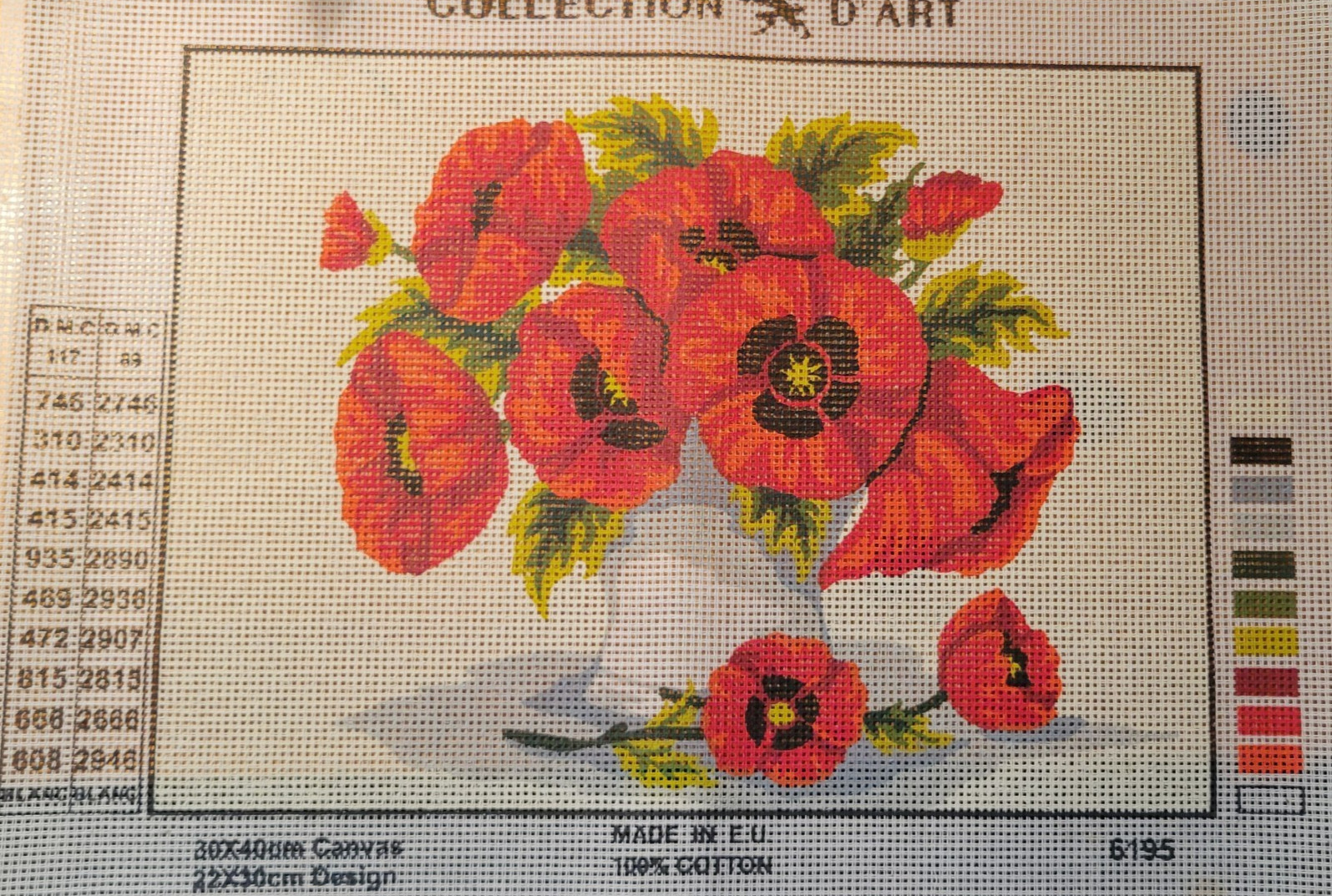 Collection D’Art Poppy Flowers Needlepoint Canvas 30 X 40Floral Design