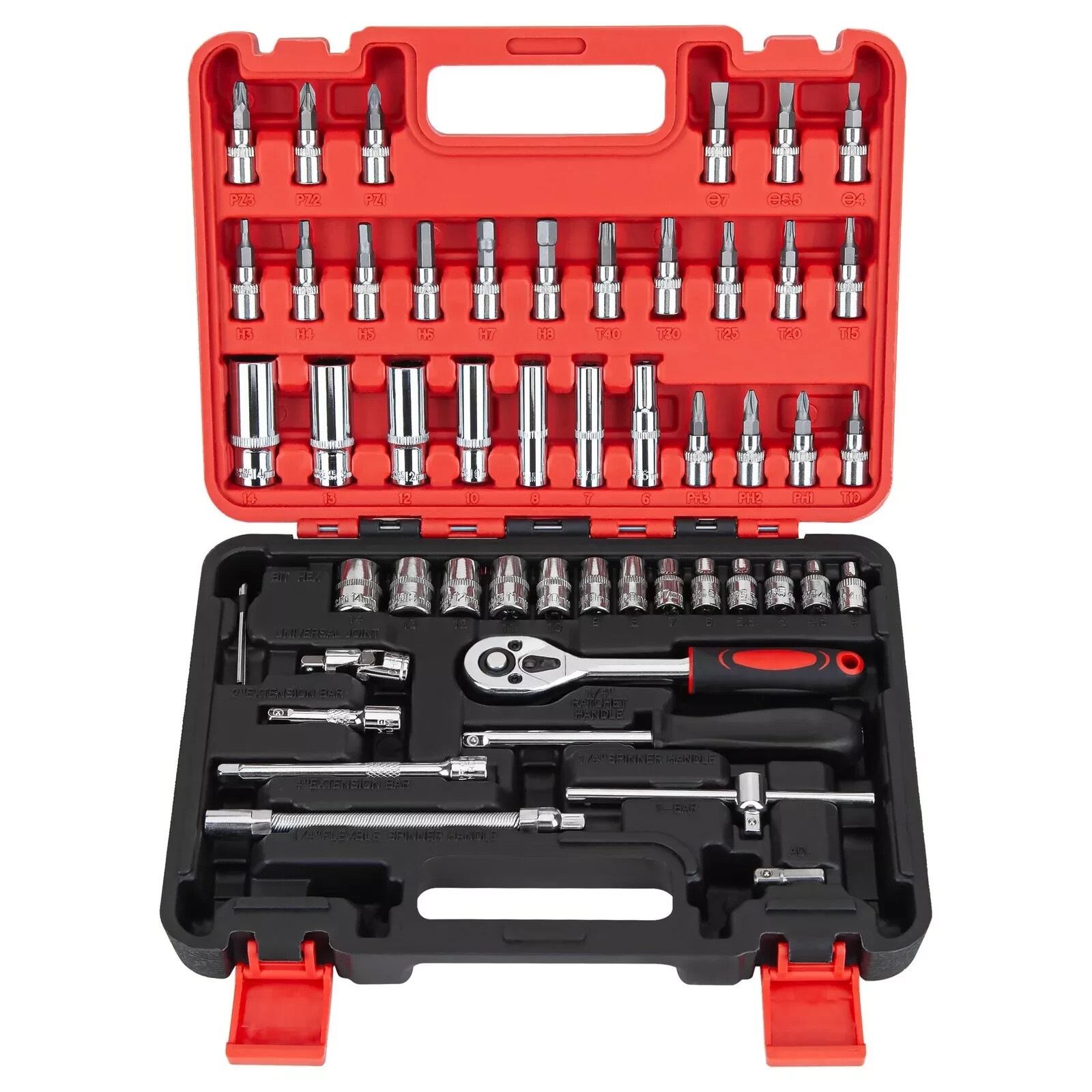 CARTMAN 53 Pieces 1/4 inch Drive Socket Ratchet Wrench Tool Set, with Bit Soc...