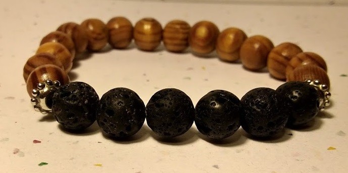 Volcanic Rock and Wood Bead Stretch Bracelet