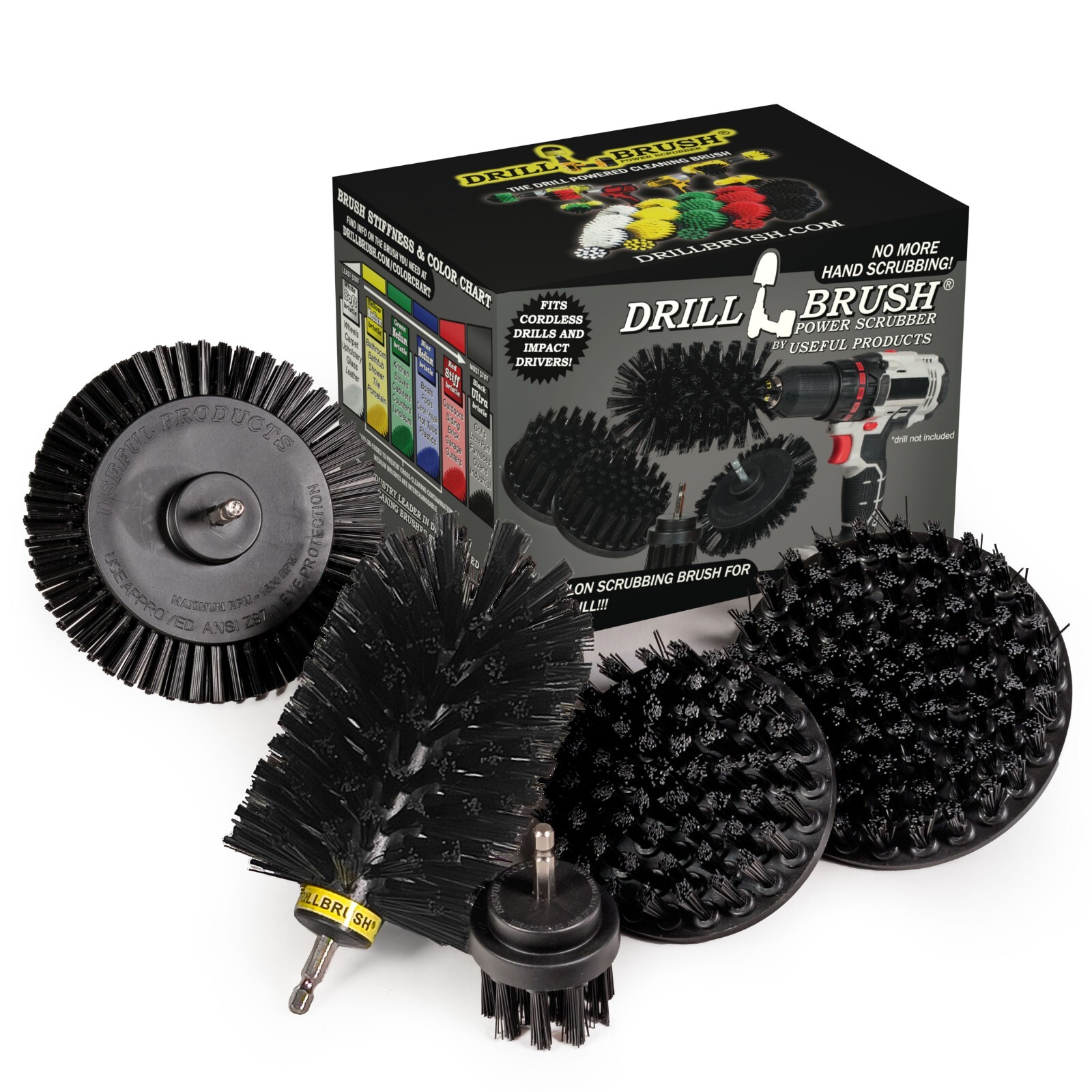 4 Piece Black Drillbrush Ultra Stiff Cleaning Brush Set - Grill Cleaning Brushes