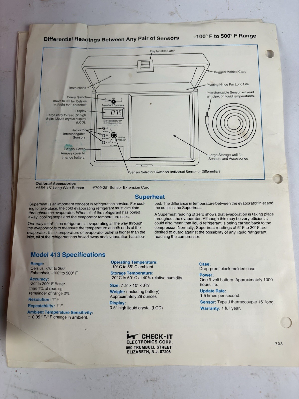 Digital Superheat Pyrometer~Check-It Electronics~Model 613 w/ Case & Probes