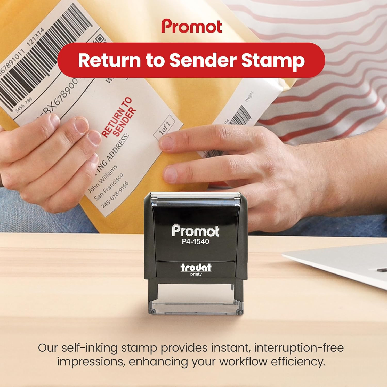 Return to Sender Self Inking Rubber Stamp - Refillable Business Stamper - Work,