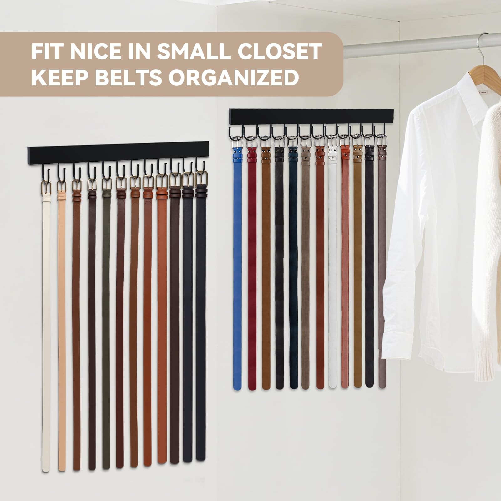 2PCS Wooden Belt Hanger Wall Mount 24 Hooks Closet Organizer