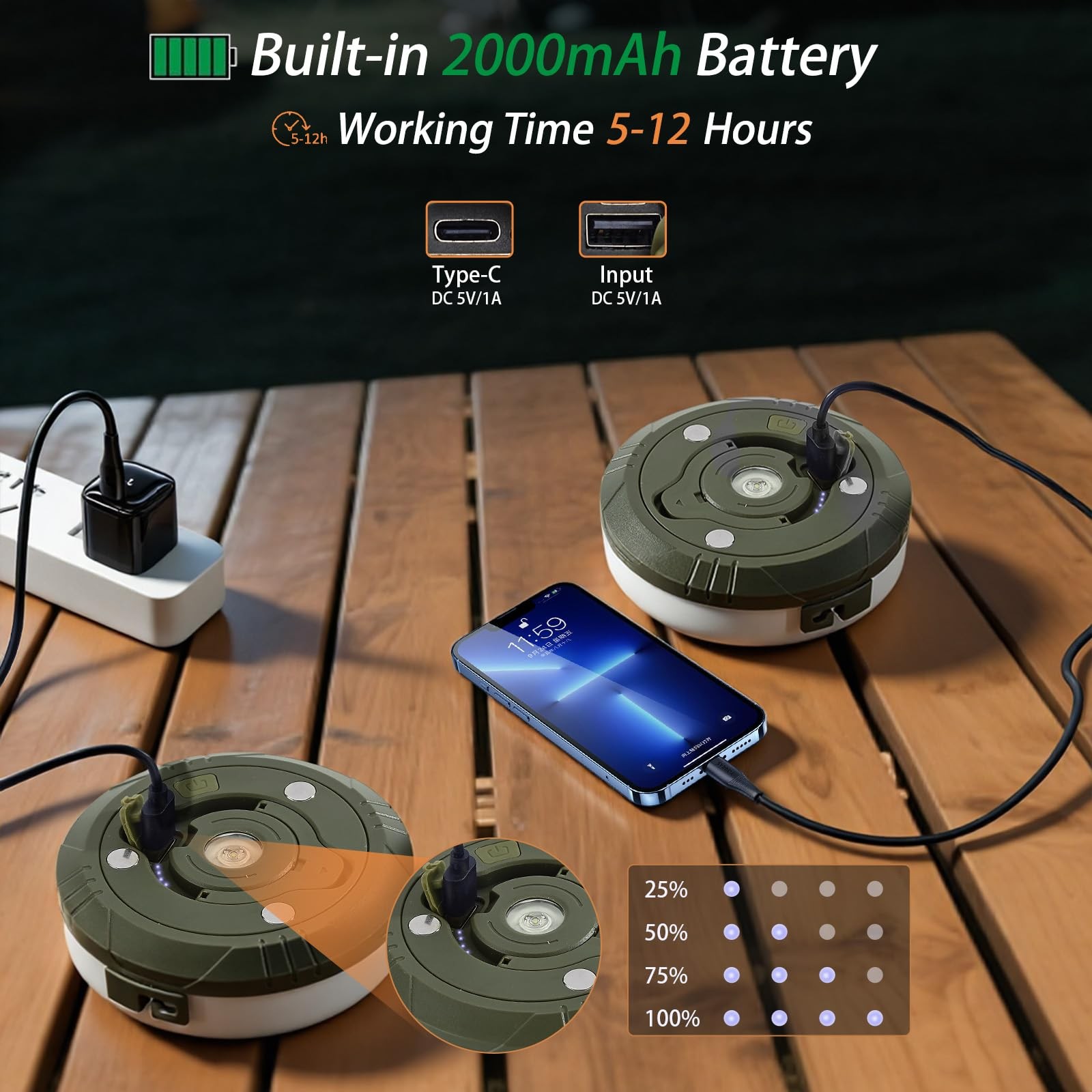 2-Pack Camping String Lights, 4 in 1 Portable Camping Light Rechargeable, 8 L...
