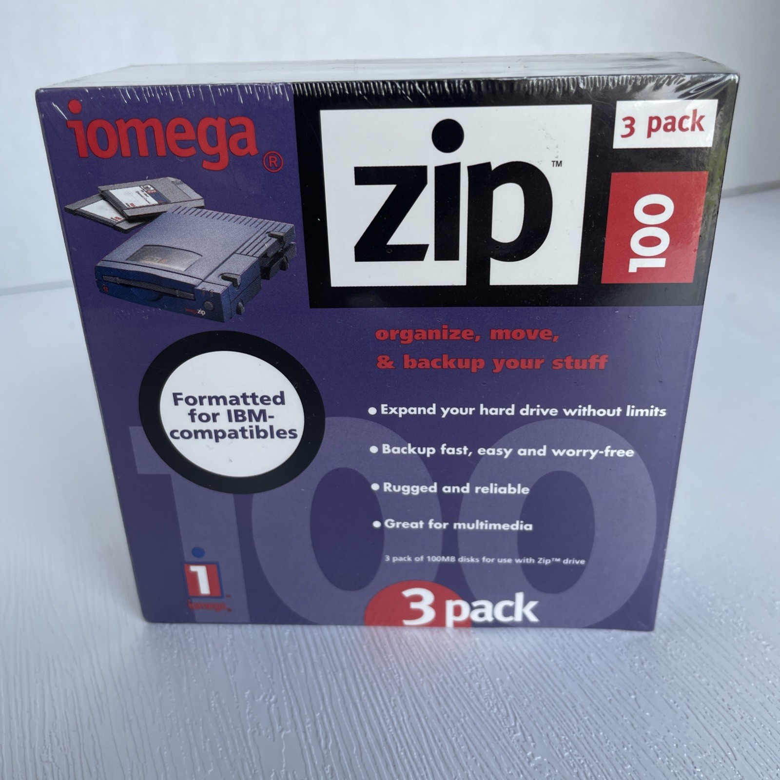 iomega Zip 100 Disk Formatted for IBM Compatibles with Case 100MB disks 3 Pack