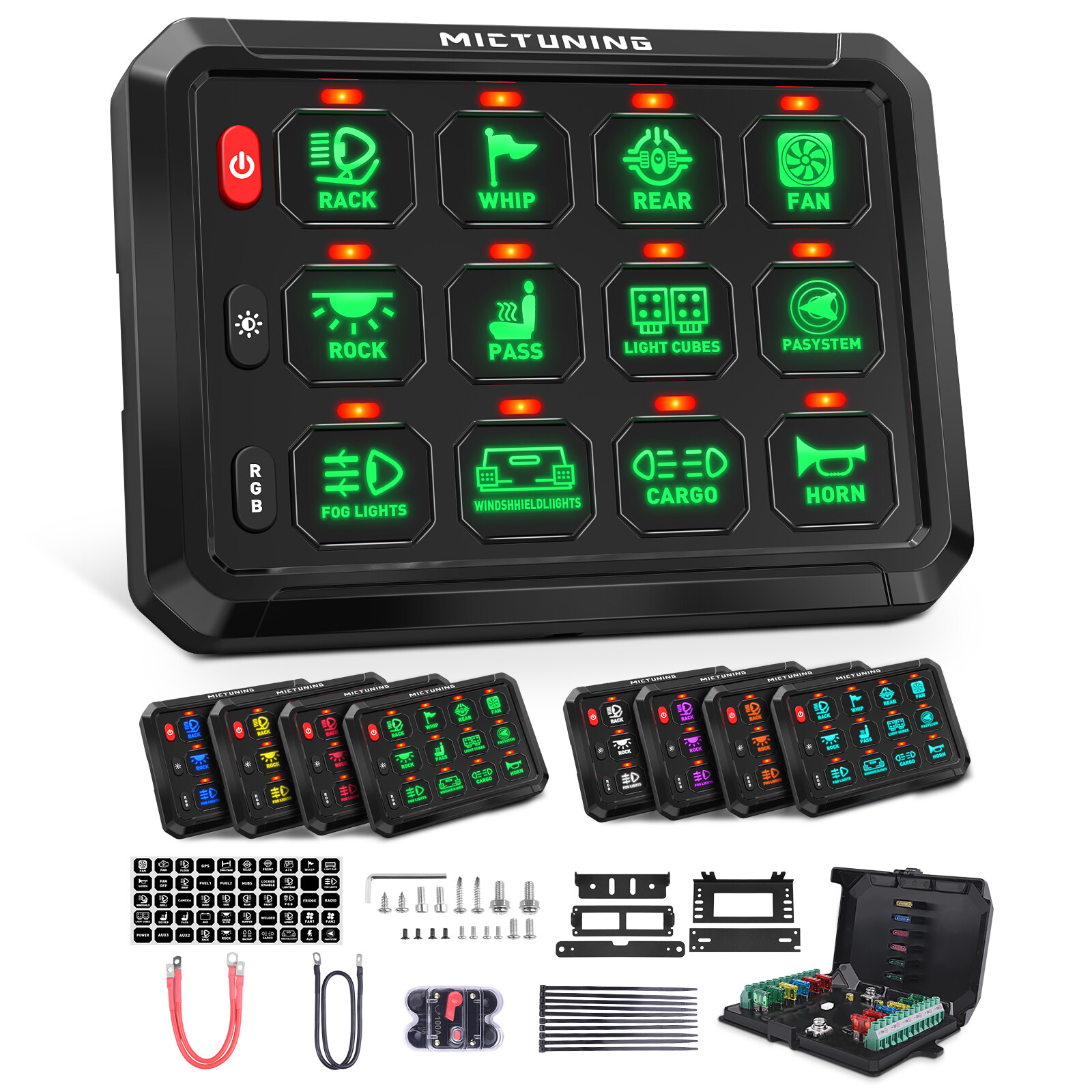 RGB 12 Gang Switch Panel ON/OFF LED Light Bar Electronic Relay System Marine Boa