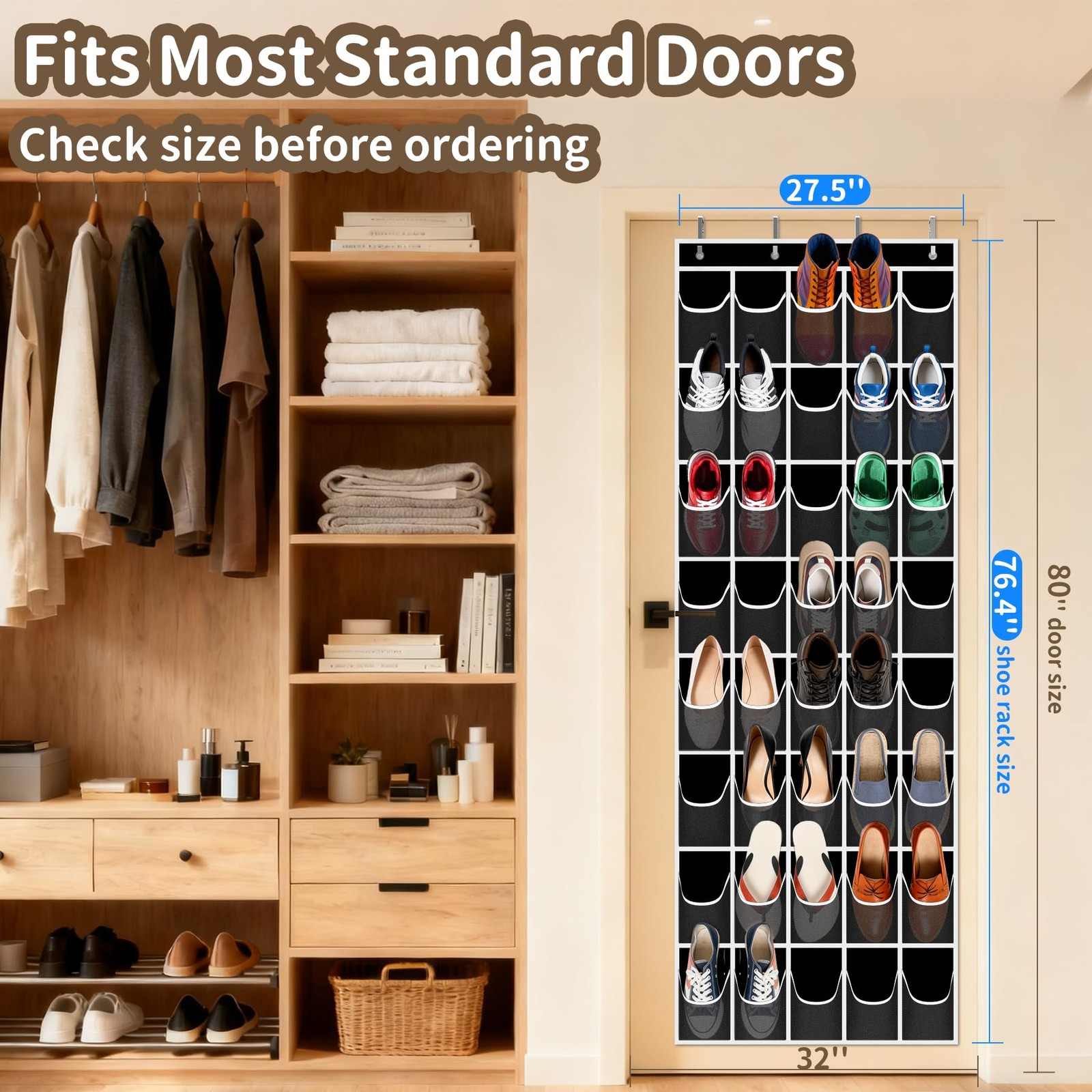 Over the Door Shoe Organizer with 40 Large Pockets, Multi-Purpose Storage for...