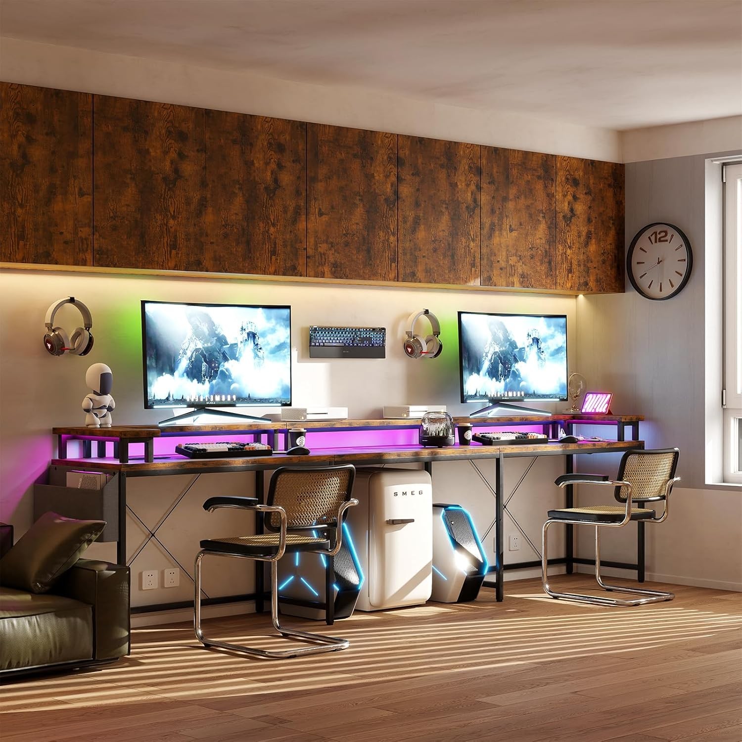 79" Reversible U Shaped Computer Gaming Desk L Shaped Office Desk Table