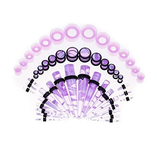 Ear Stretching Kit 50 Pieces 14Gauges-00Gauges Earrings Piercing marble purple