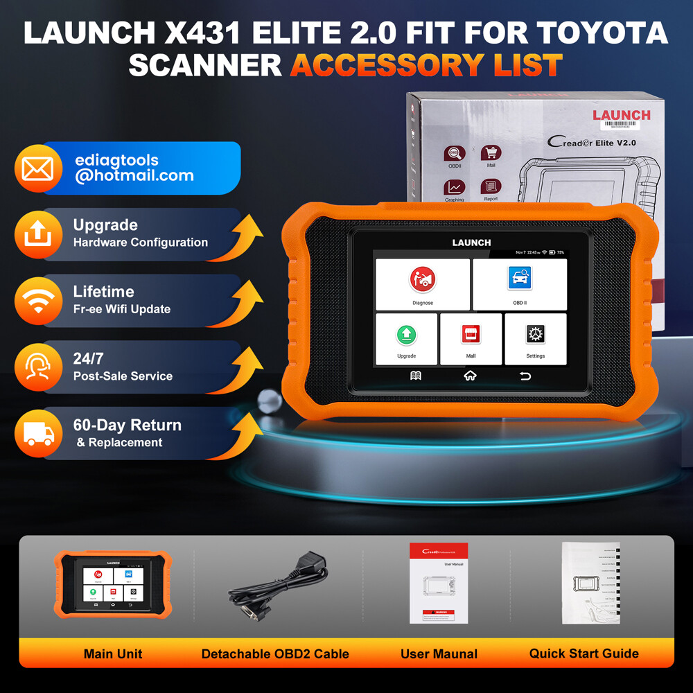 LAUNCH X431 ELITE 2.0 For TOYOTA OBD2 Scanner Car Diagnostic Tool ECU Key Coding