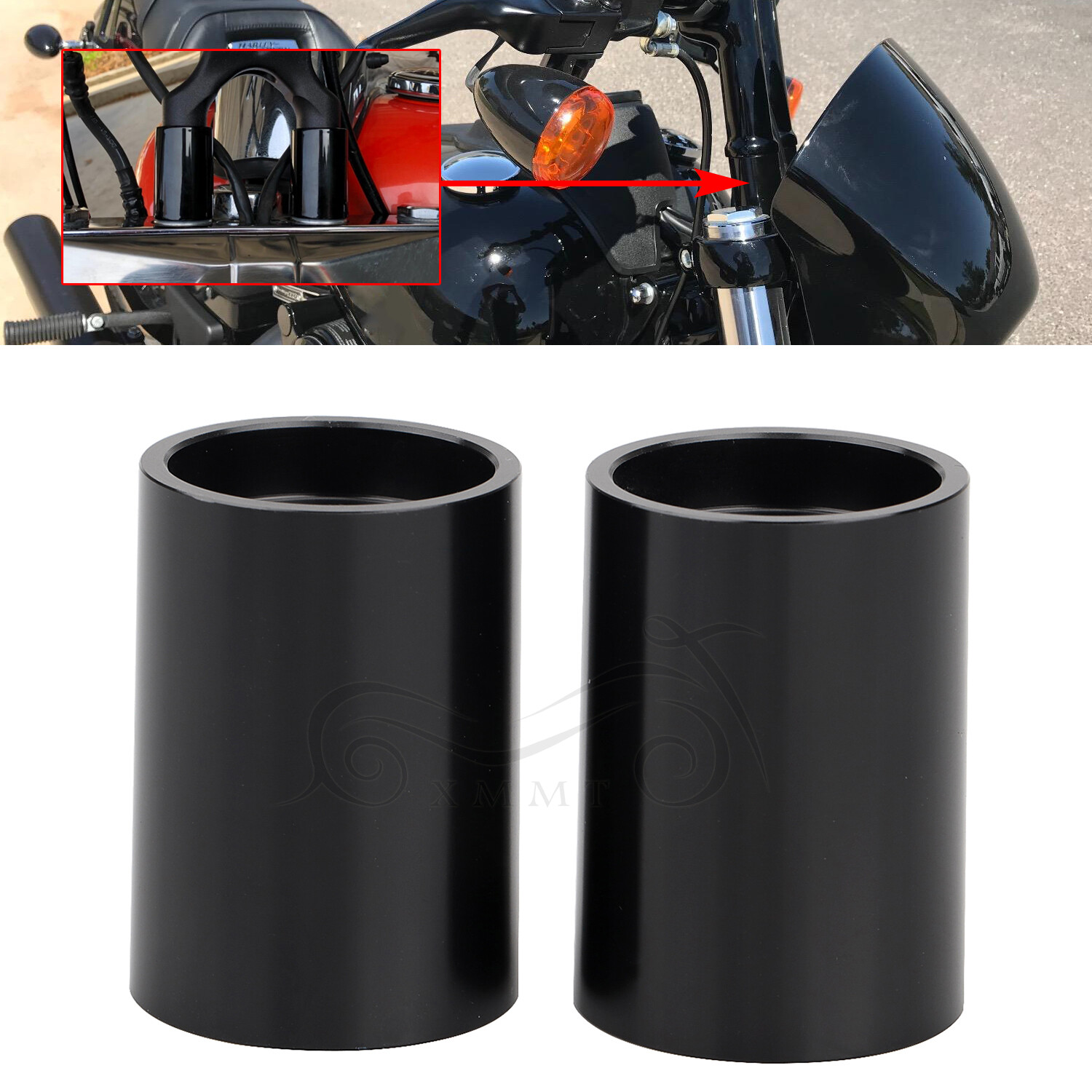1.75" Motor Black Riser Extension For Harley 1" Handlebars Softail Sportster 883