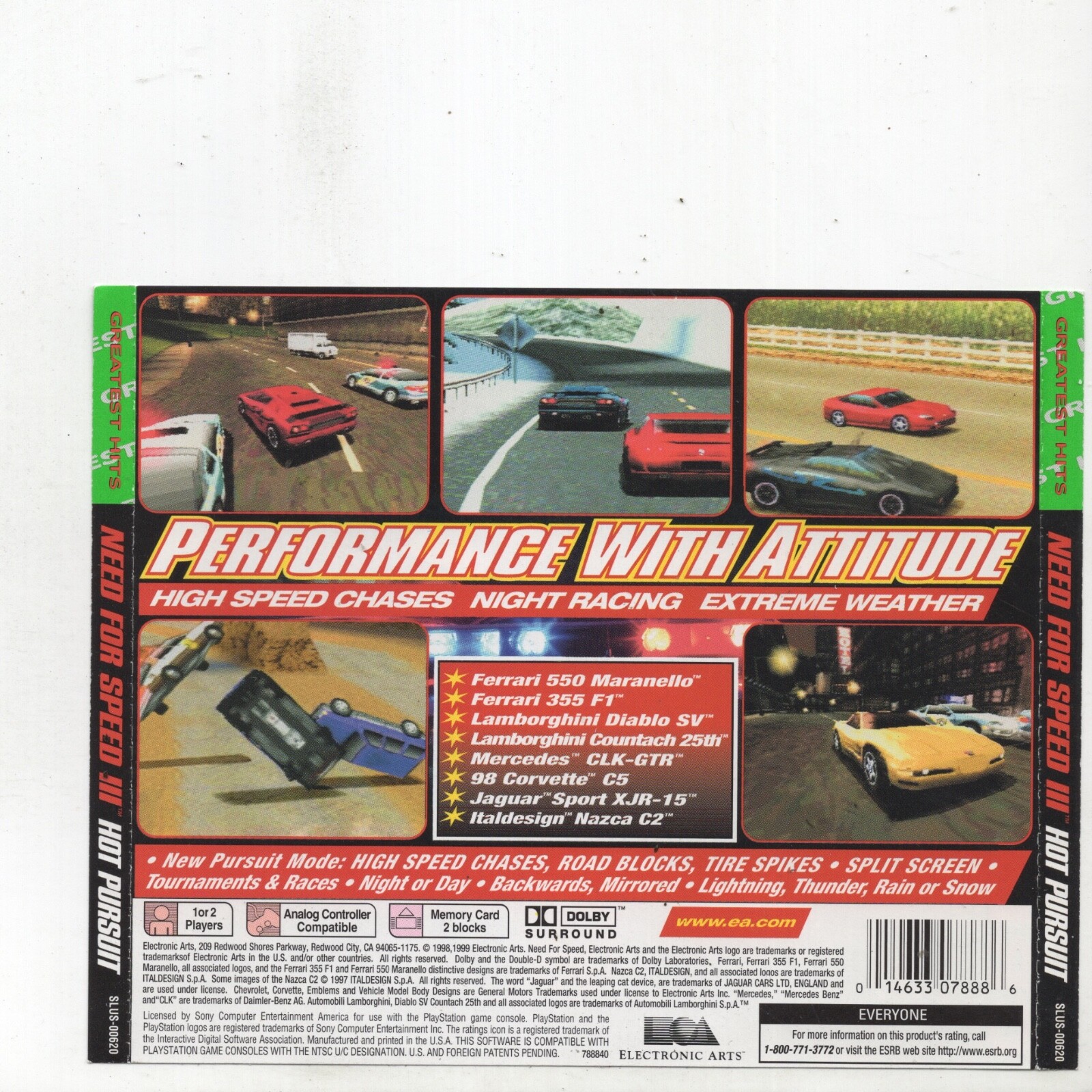 Need For Speed Hot Pursuit PS1 ARTWORK ONLY NTSC-U/C Authentic NO TRACKING