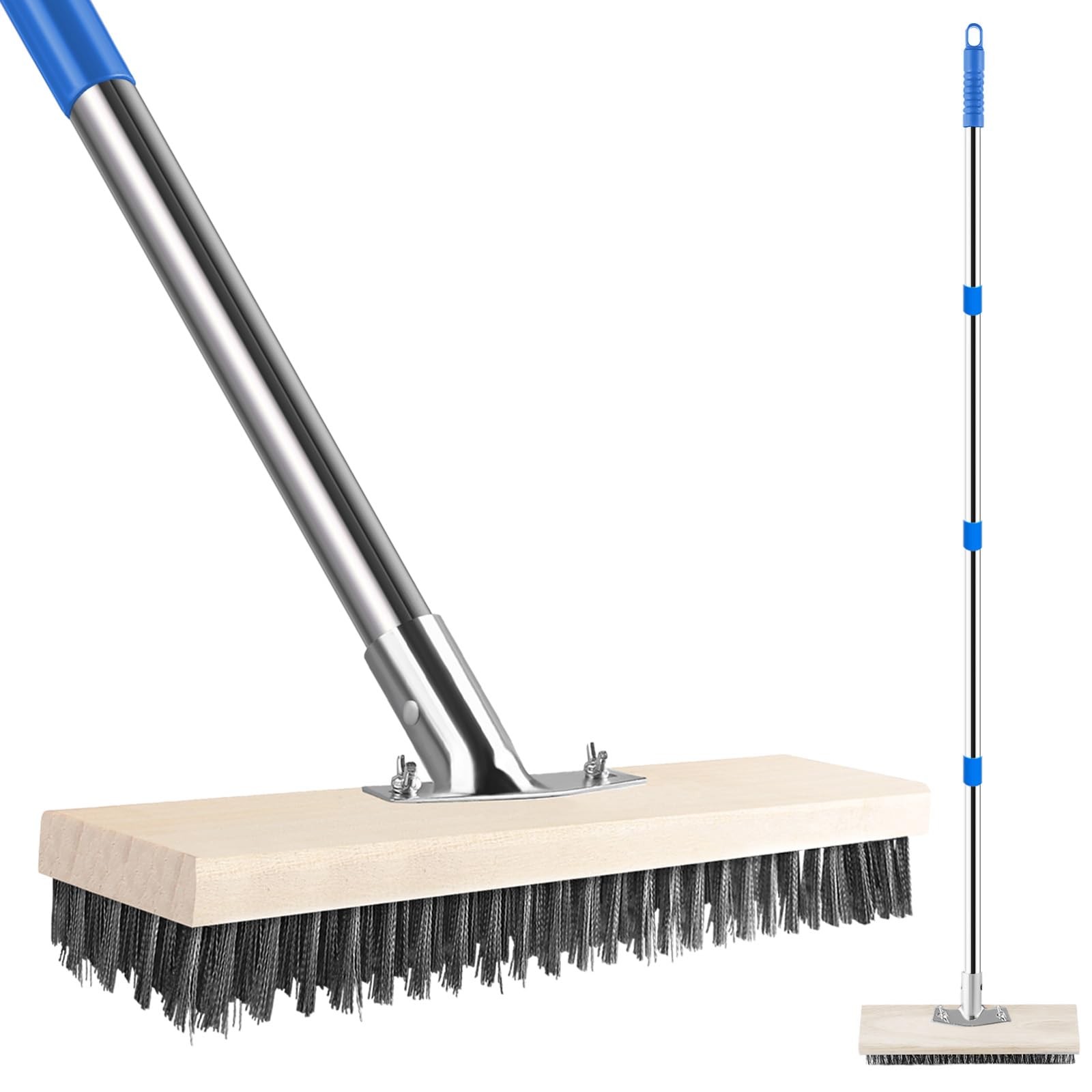 SUNBABA Stainless Steel Wire Scrub Brush with 62" Long Handle,Heavy Silver