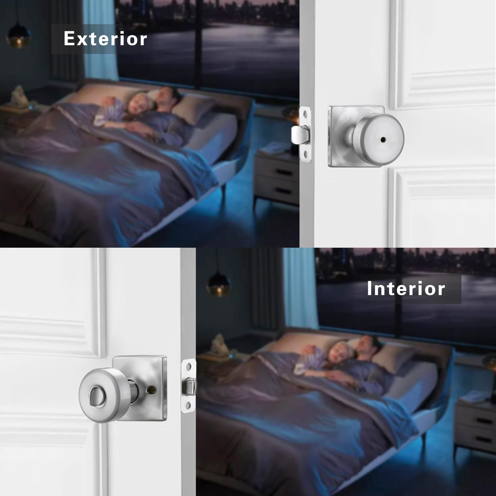 STARPY Brushed Nickel Door Knobs with Square 1-Privacy,