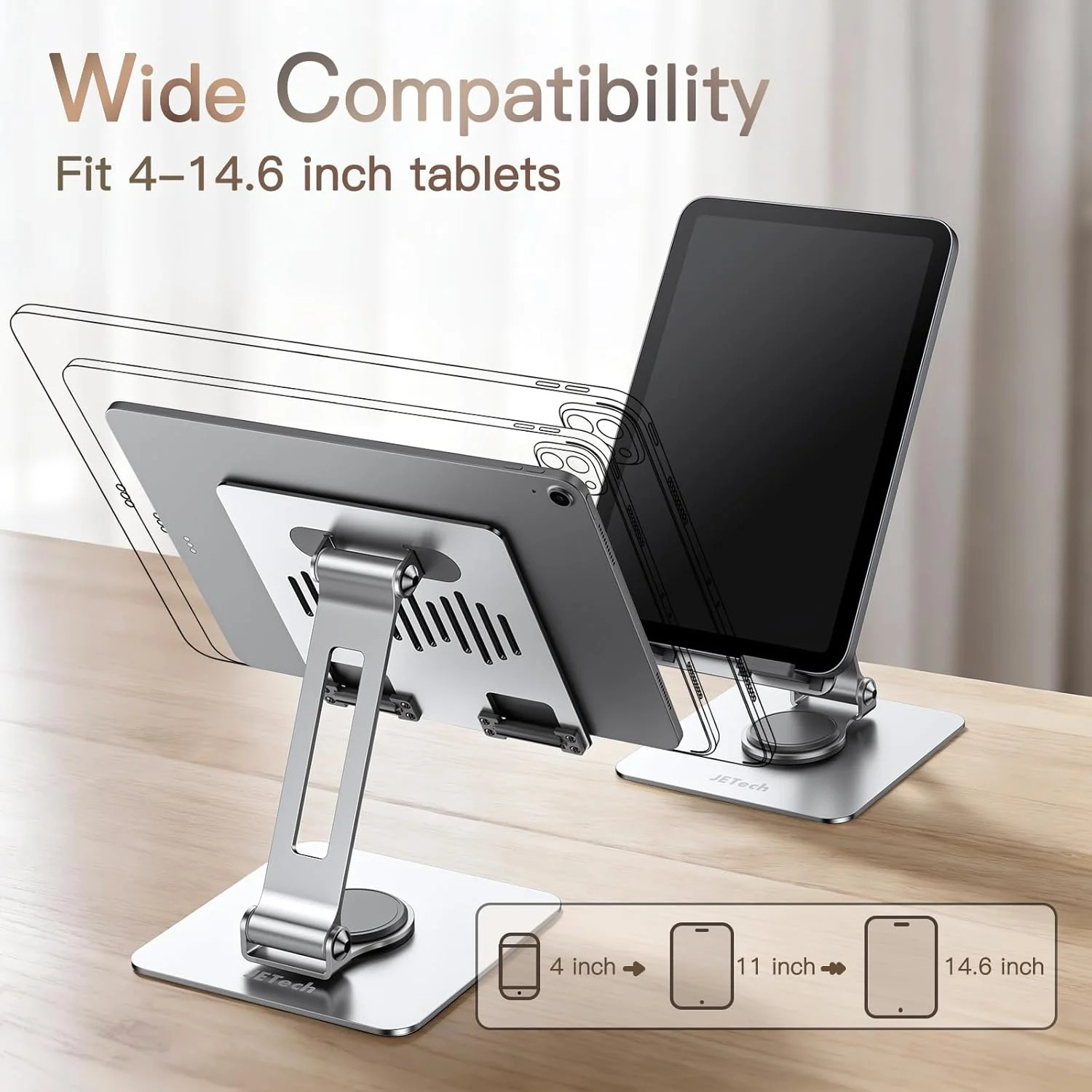 Tablet Stand, Adjustable Swivel Desktop Holder with 360 Degree Rotating B