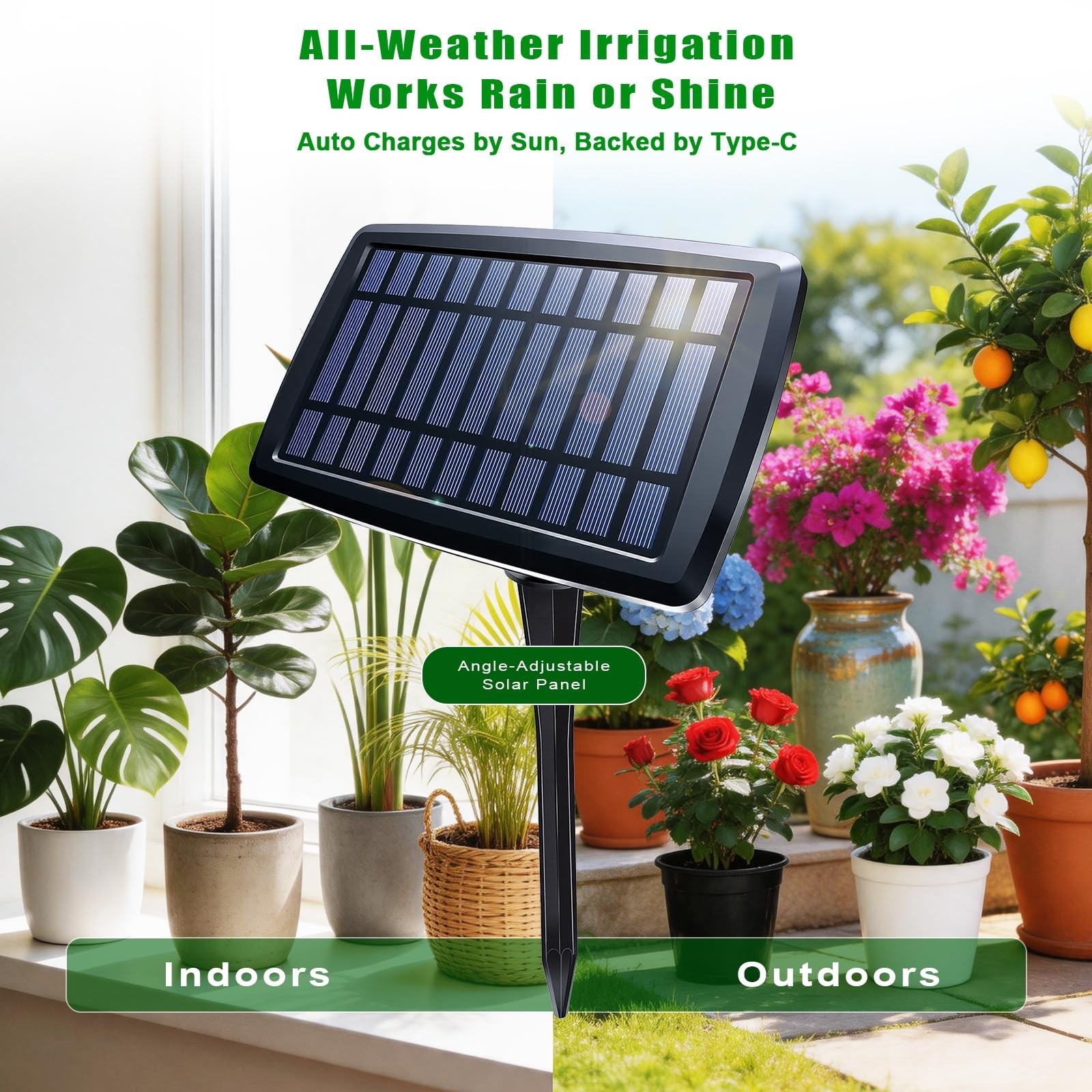 Solar Drip Irrigation System - Auto Watering Kit for 15 Pots, 49FT Hose, Timer &