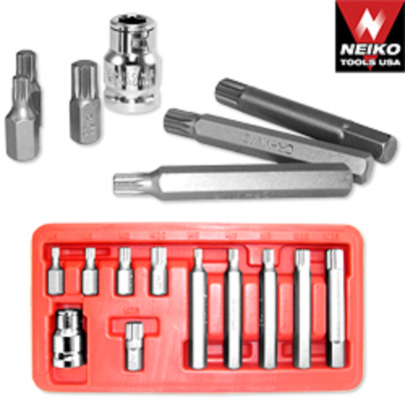 11pc CrV 10mm Hex Shank 12point XZN Spline Socket Bit Set W/ Case