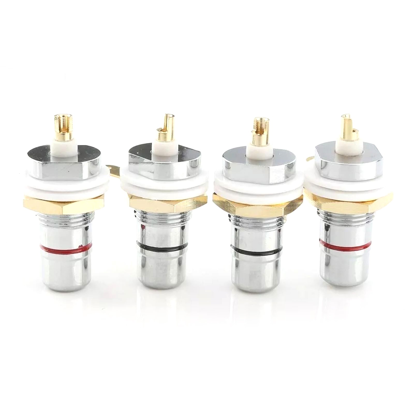 4x Rhodium RCA Socket Set Female Panel Mount Plug Audio DIY Terminal Chassis