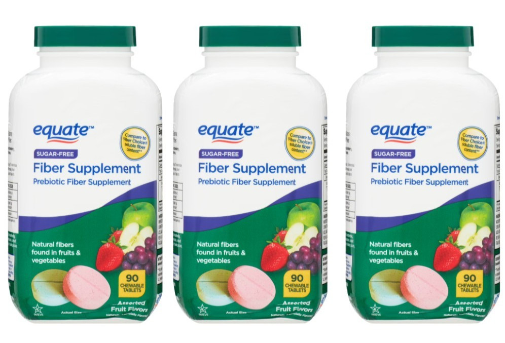 3 PACK Equate Fiber Supplement Fruit Flavored Chewable Tablets 90 Count