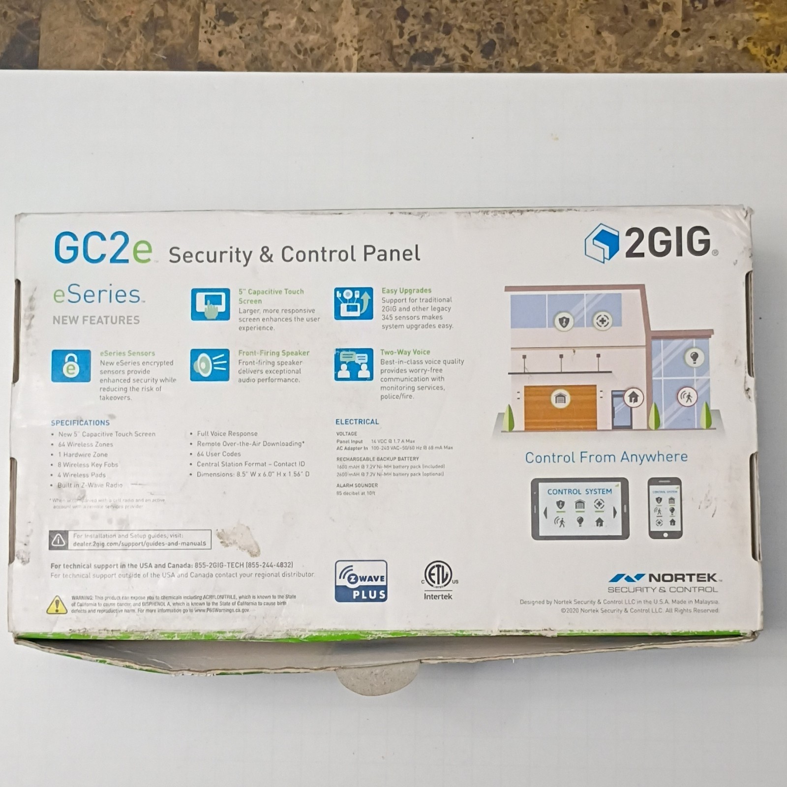2GIG GC2e Security & Control Panel Touch Screen Z-Wave Plus Wireless 2-Way Voice