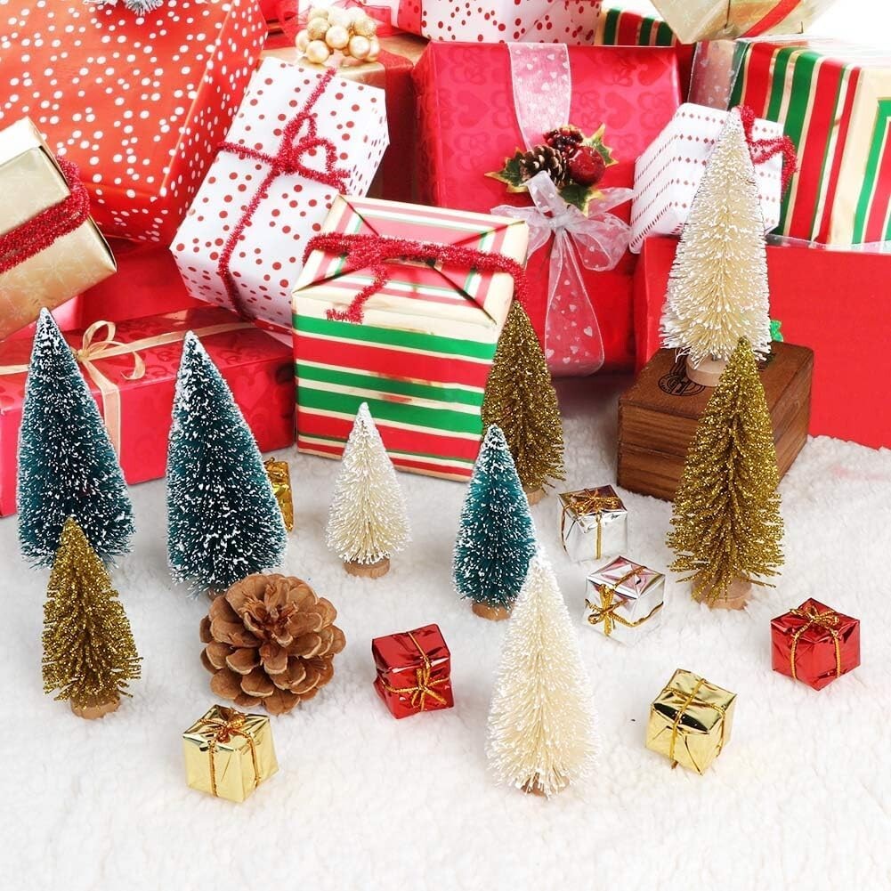 Mini Bottle Brush Christmas Trees – 24pcs Winter Holiday Decor Set