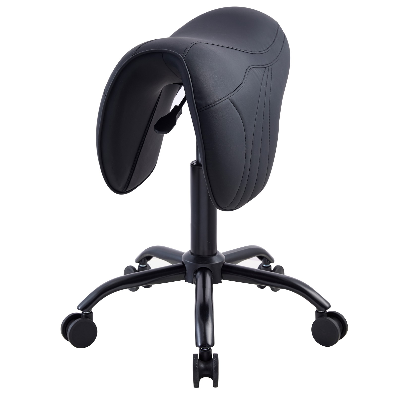 Black Adjustable Saddle Salon Stool Anti-Hair Tangling Rolling Ergonomic Chair