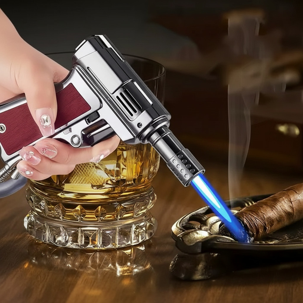 Butane Lighter Torch, Silver, Pistol-grip Handle