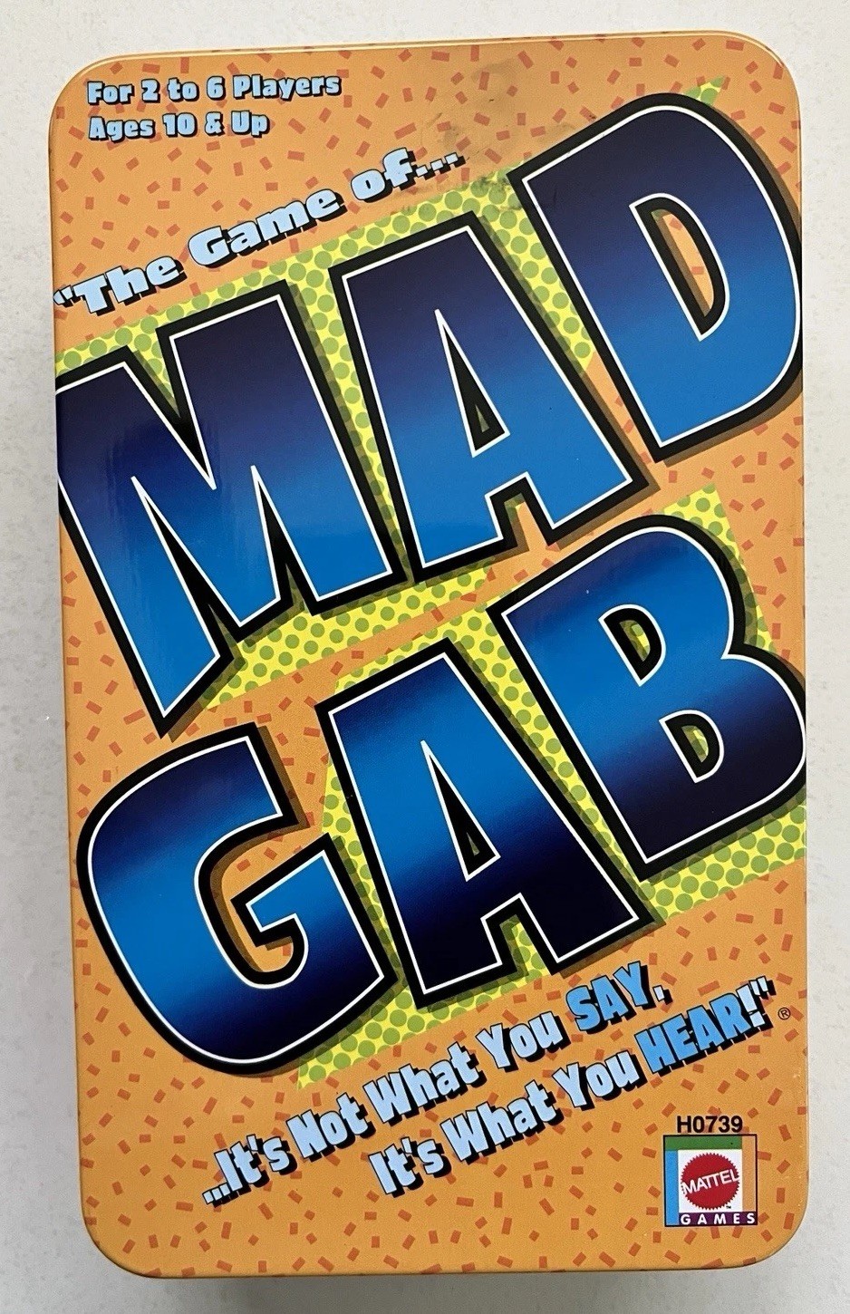 Mad Gab Game Tin COMPLETE Mattel 2004 Travel Party Game Words Humor