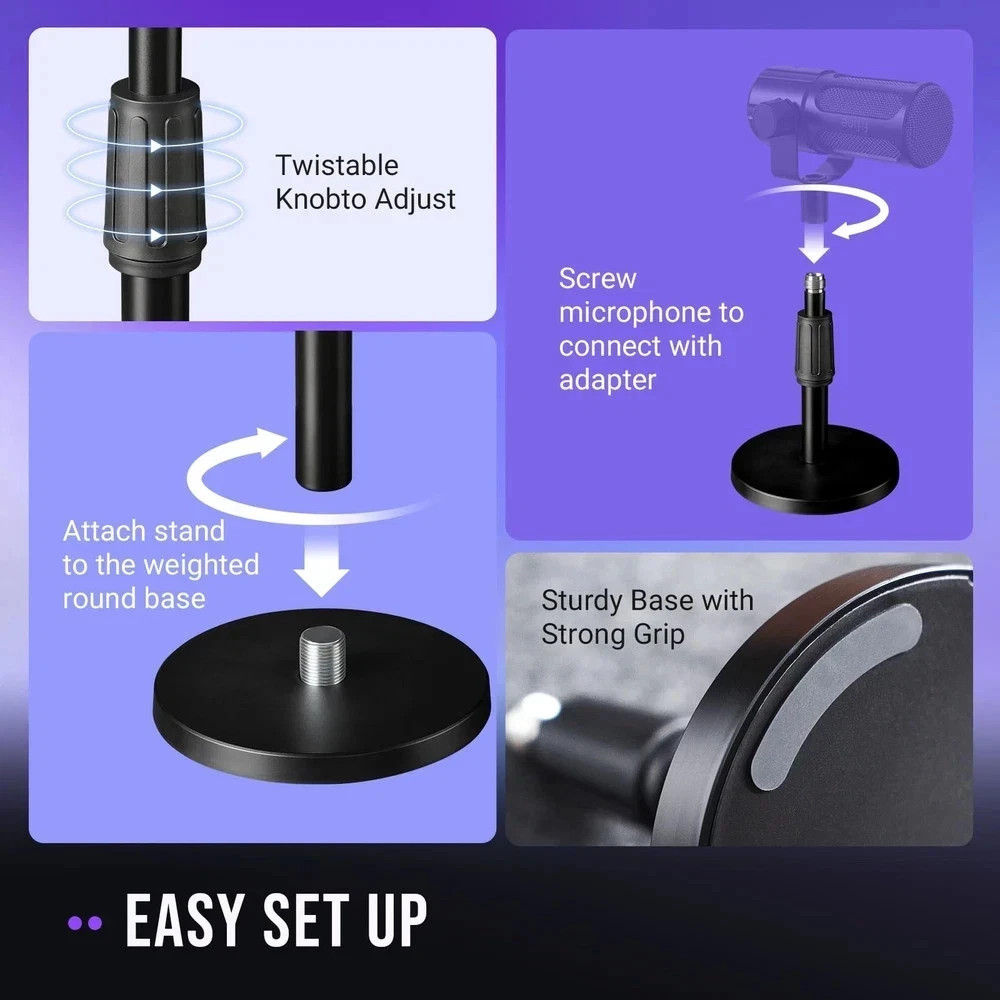 FIFINE Desktop Microphone Stand, Heavy-Duty Metal Adjustable Table Mic Stand ...