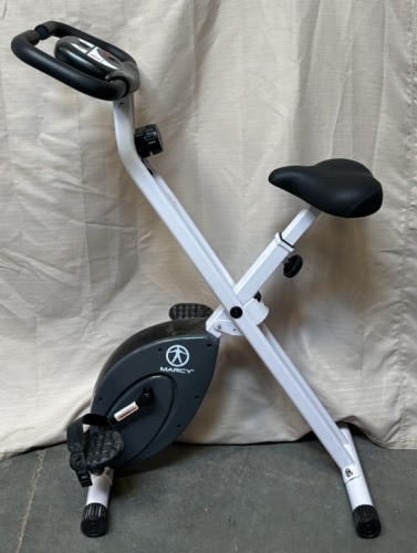Marcy Foldable Upright Exercise Bike | NS-652 Stationary Compact White Bicycle