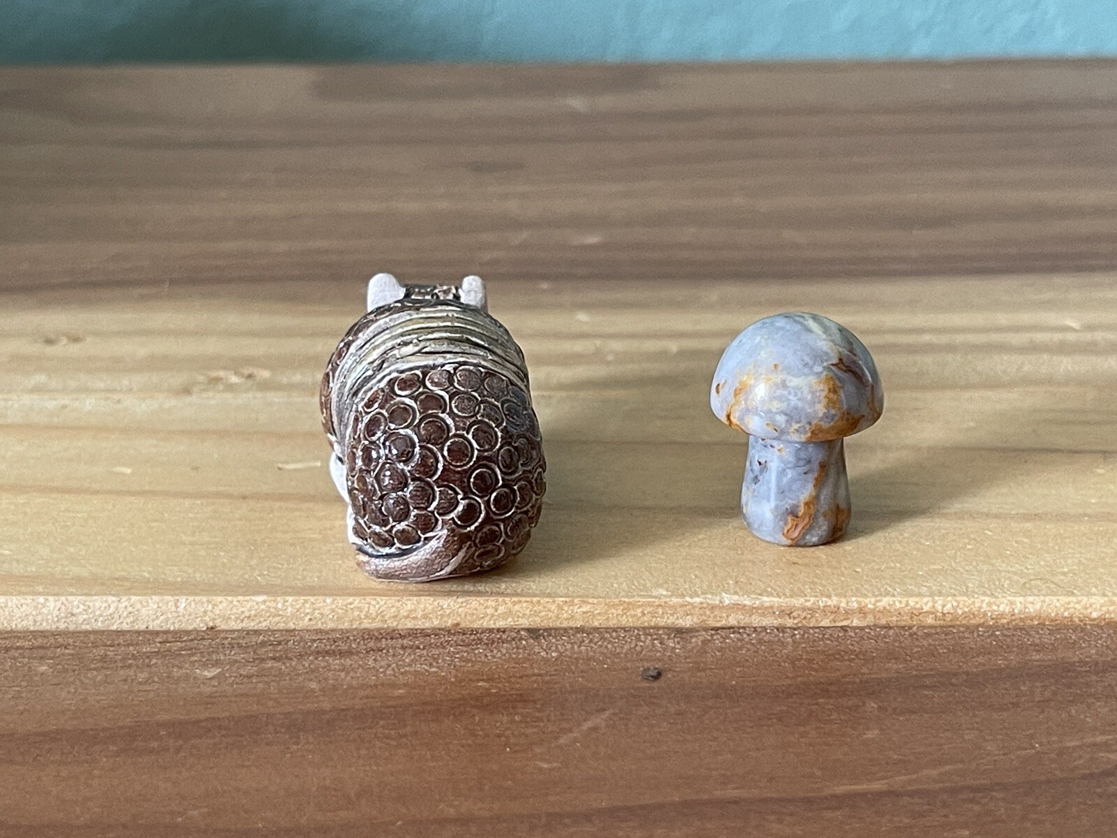 Sculpted Clay Armadillo 1.5” And Stone Mushroom 0.75”