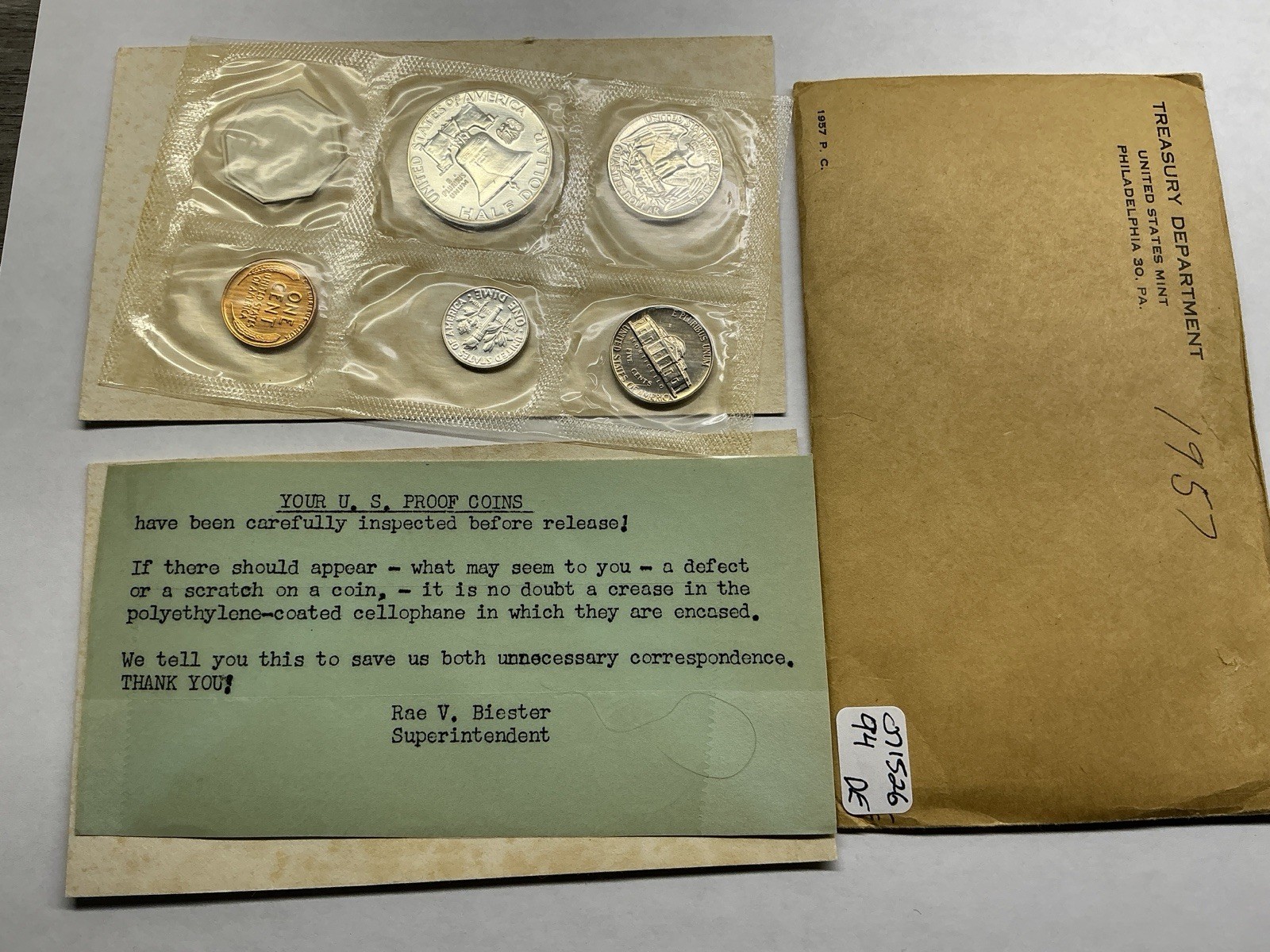 1957 US Mint Silver Proof 5 Coin Set in Flat Pack Envelope 071526 94de