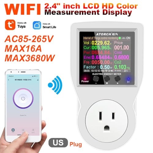 AC WiFi Watt Meter, Plug-in US Socket Power Meter, Electricity bill