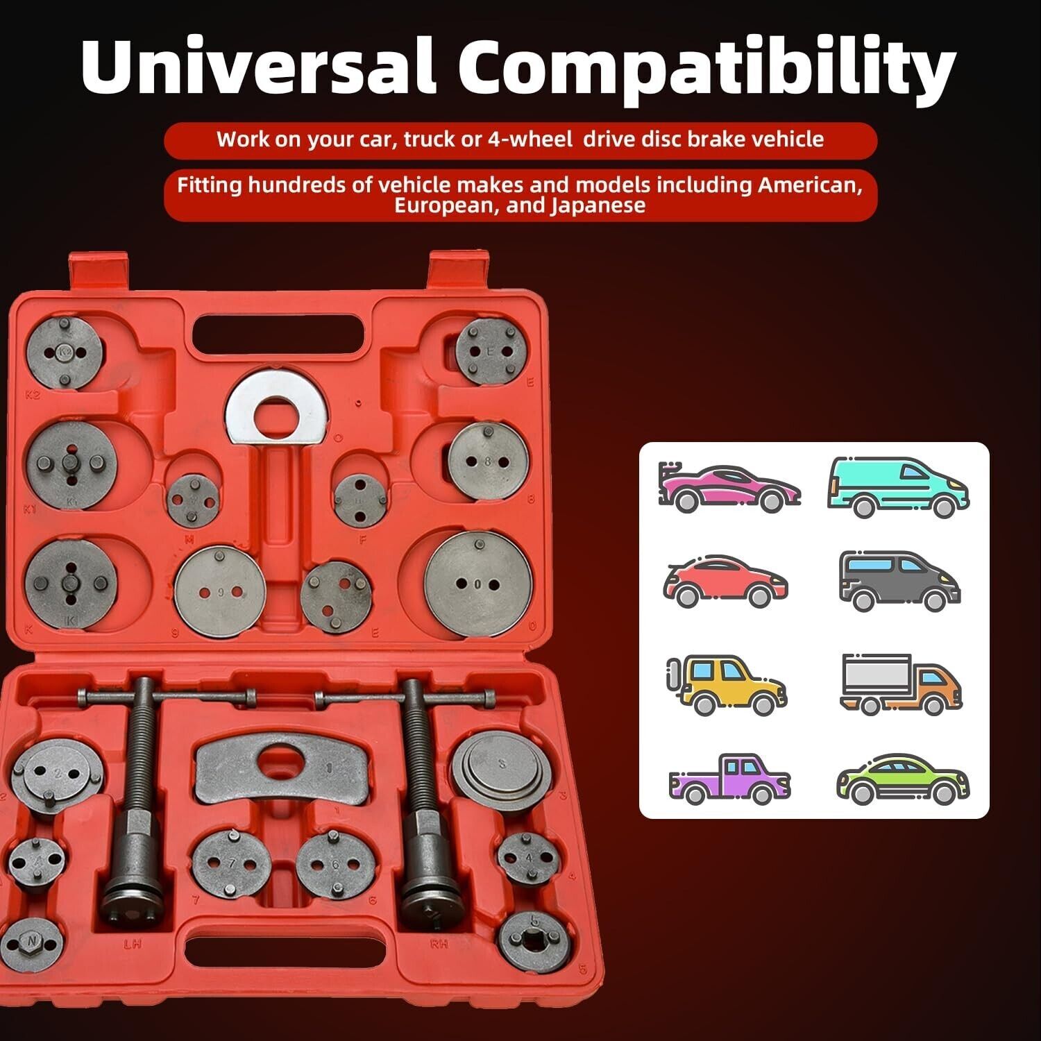 24 Pack Disc Brake Caliper Compressor Wind Back Tool Set Professional Tools Kit