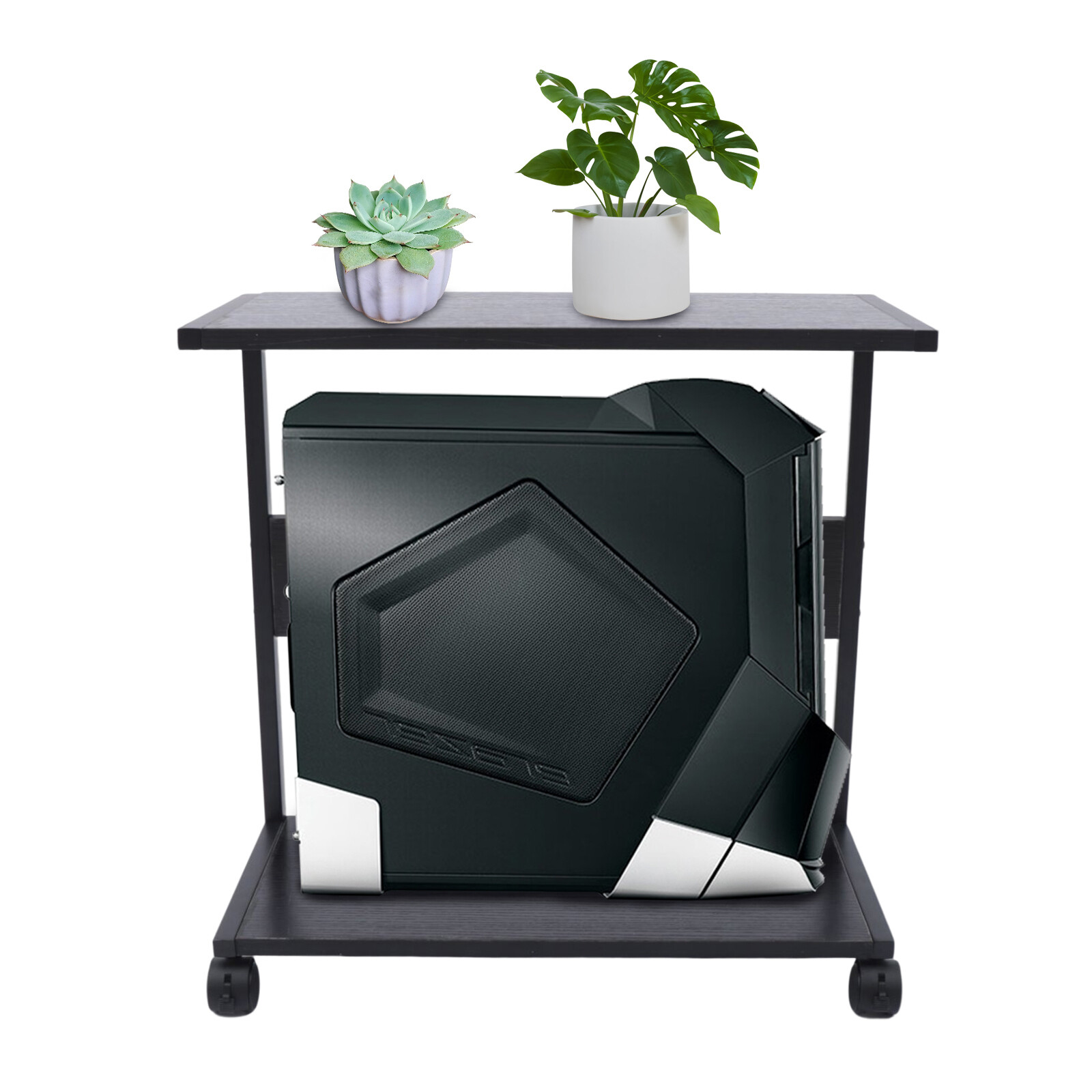 2-Tier Computer Tower Stand C-Shaped Mobile PC Tower Stand Desktop Printer Shelf
