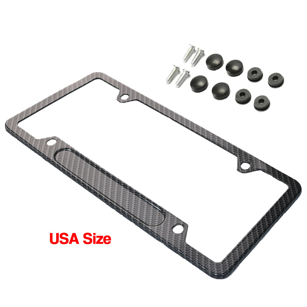 Black Carbon Fiber License Plate Frame Cover Front or Rear Universal USA Size