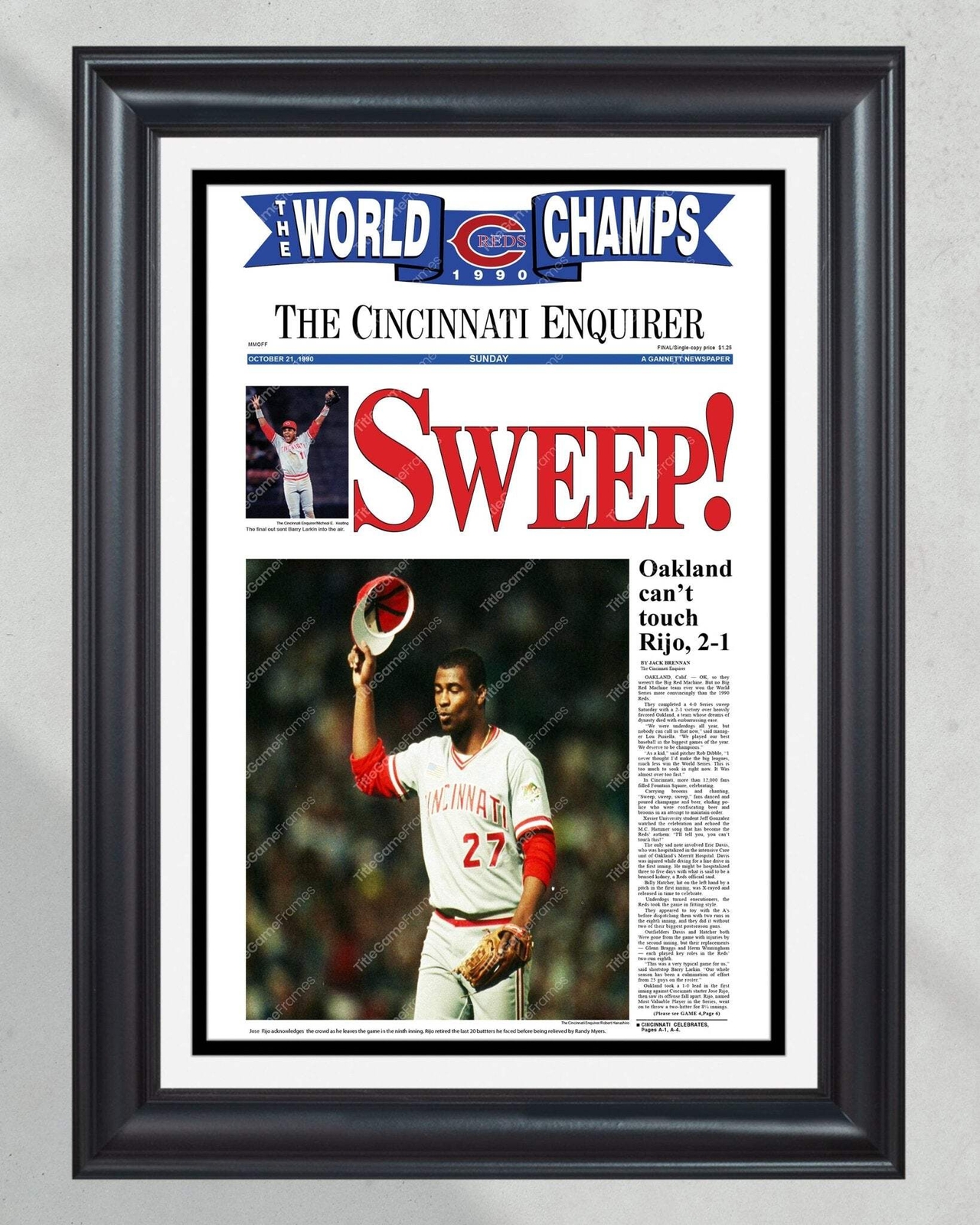 1990 Cincinnati Reds World Series Champions Framed Front Page Newspaper Print