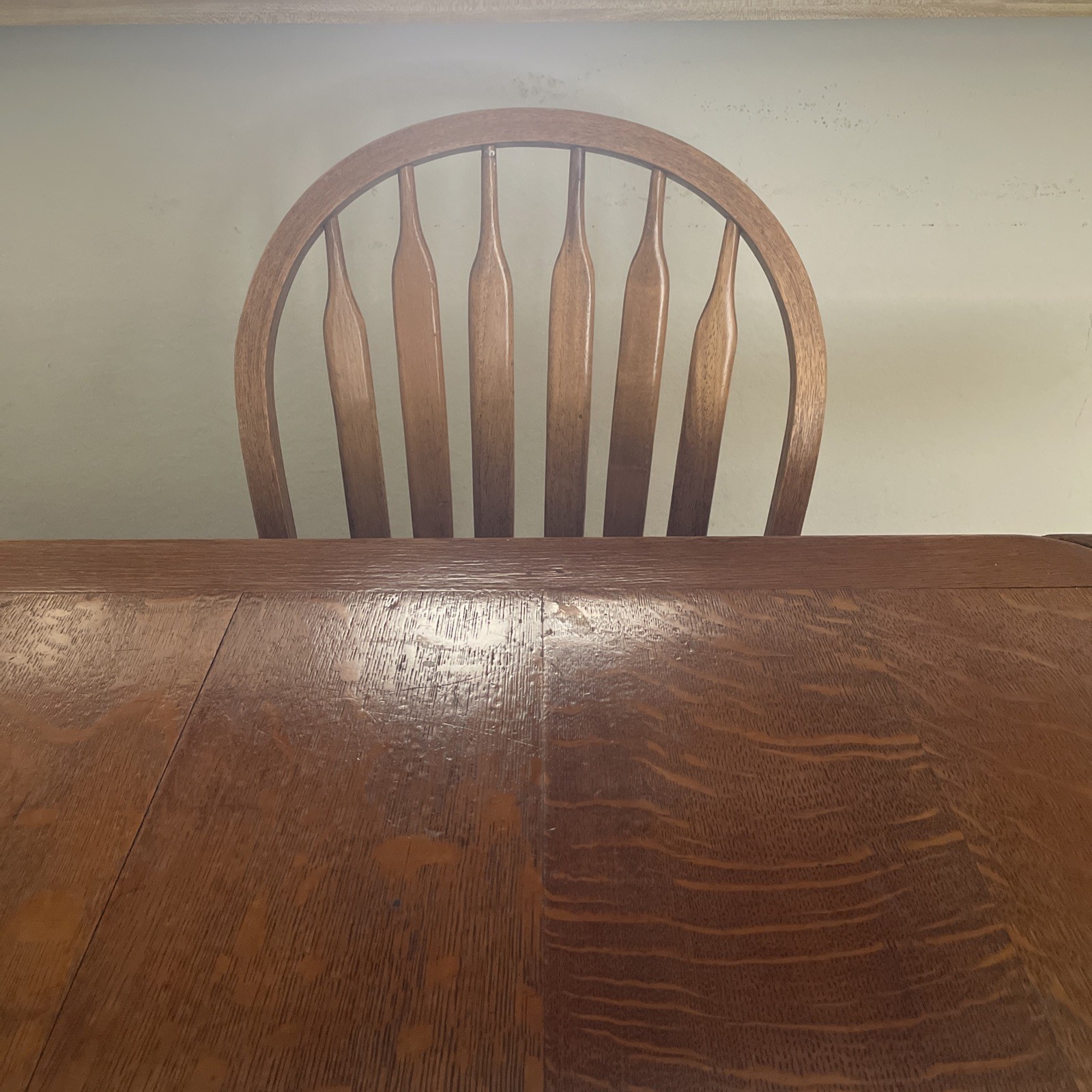 Vintage Solid Oak Dining Rectangle 59.25” Table. 4 Arrowback Chairs. Made Taiwan