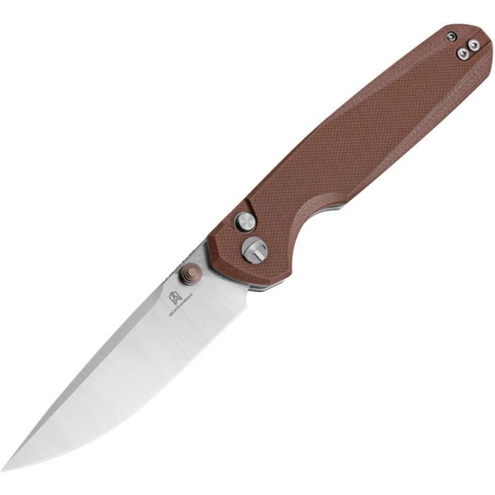 Bestech Knives Velix Button Lock Folding Stainless Blade Brown G10 Handle BMK07B