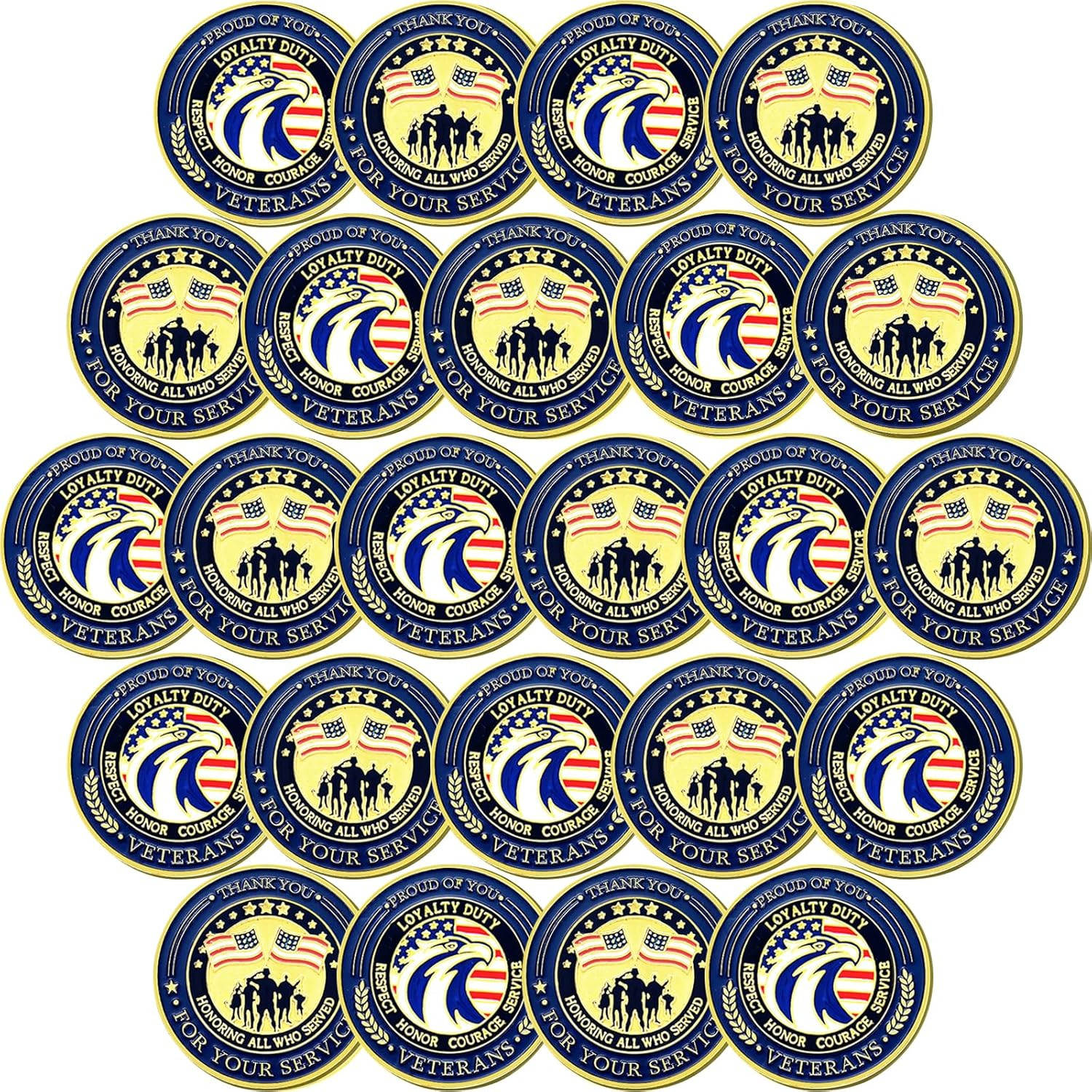 24 Pcs Military Challenge Coins Veteran Thank You for Your Service Coins Veteran