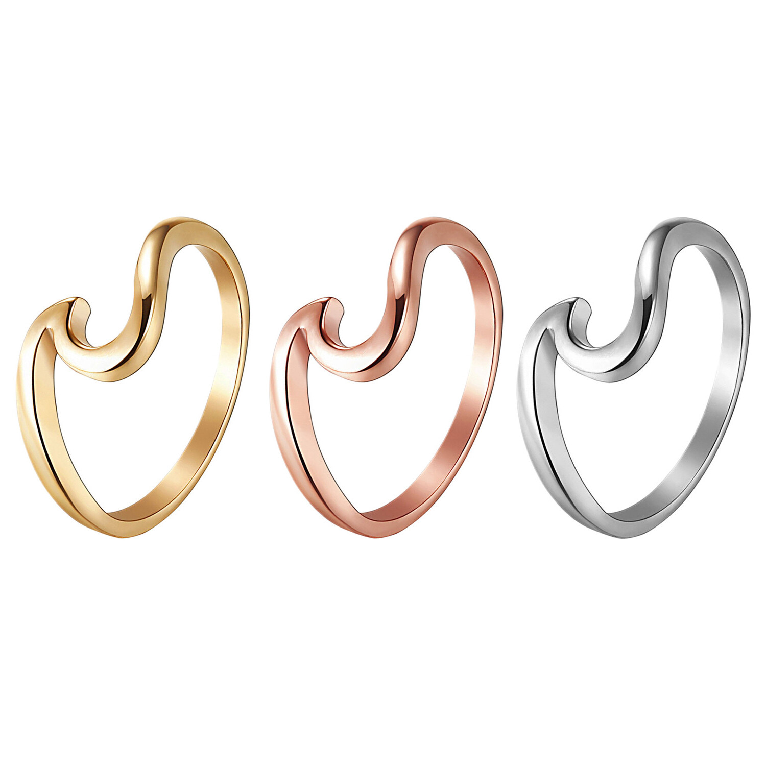 Women Girls Stainless Steel Ocean Sea Island Beach Wave Wrap Ring Band Size #6-9