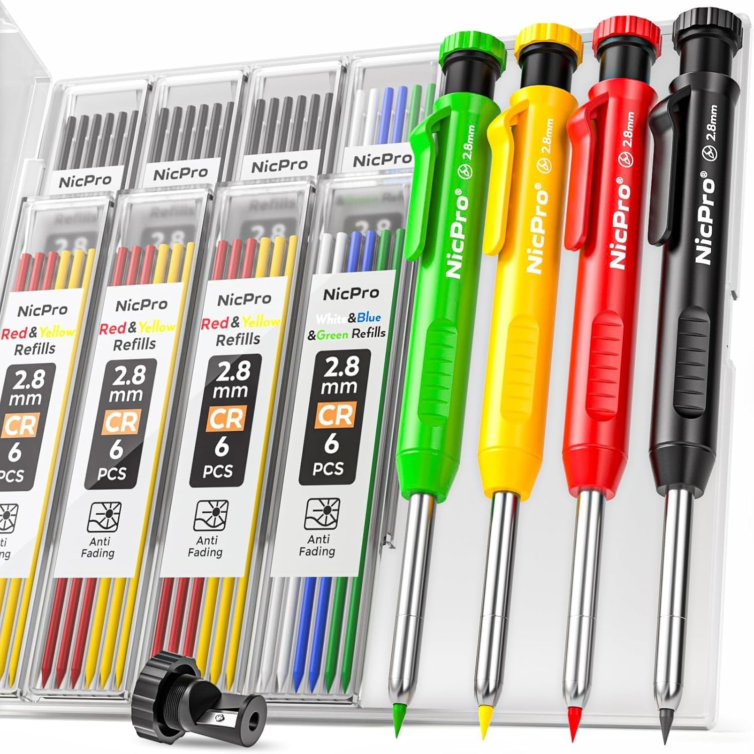 Carpenter Pencils Set with Sharpener 52 Refills Heavy Duty Marking Tools
