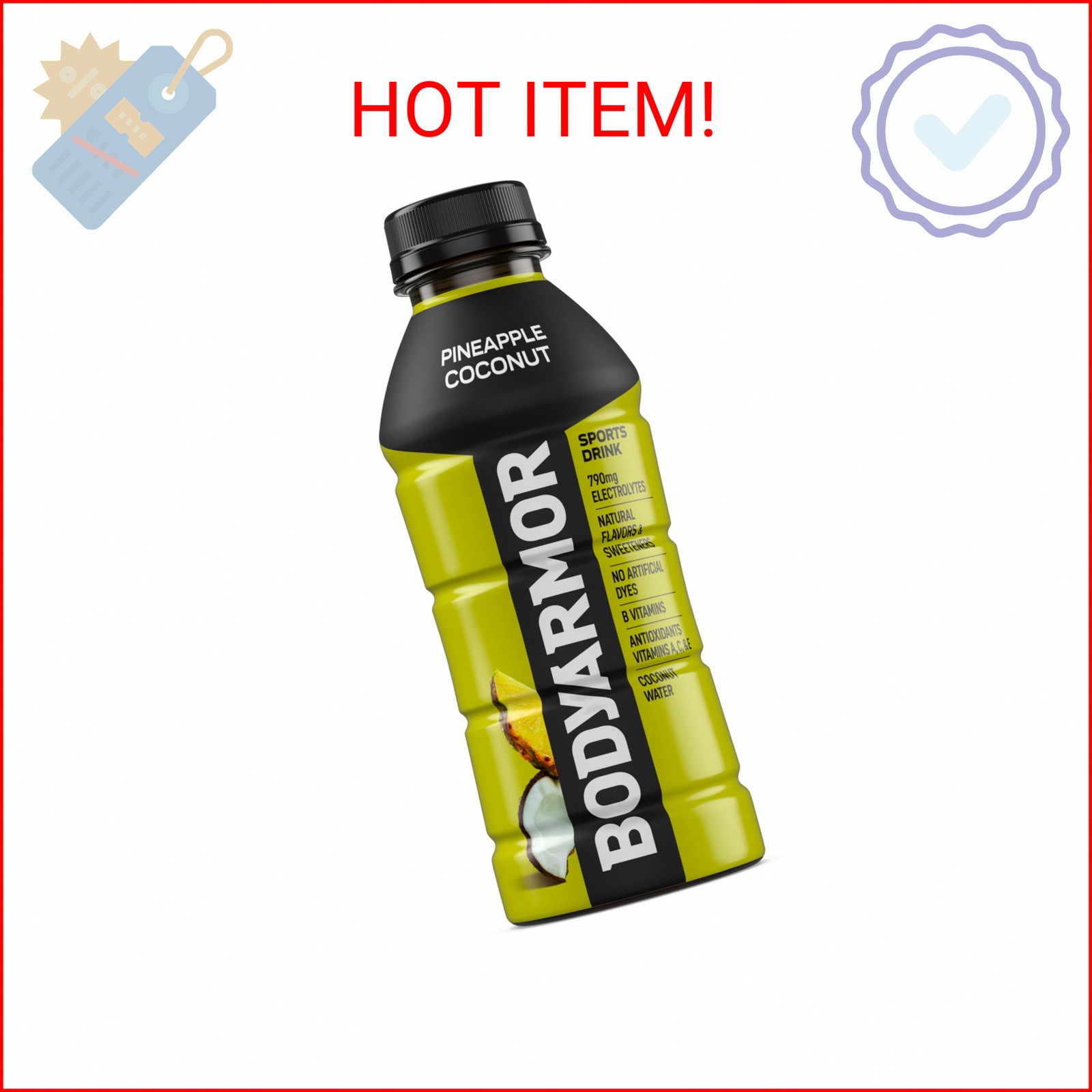 BODYARMOR Sports Drink, Pineapple Coconut, Electrolyte Drink Hydration, 16 Fl Oz