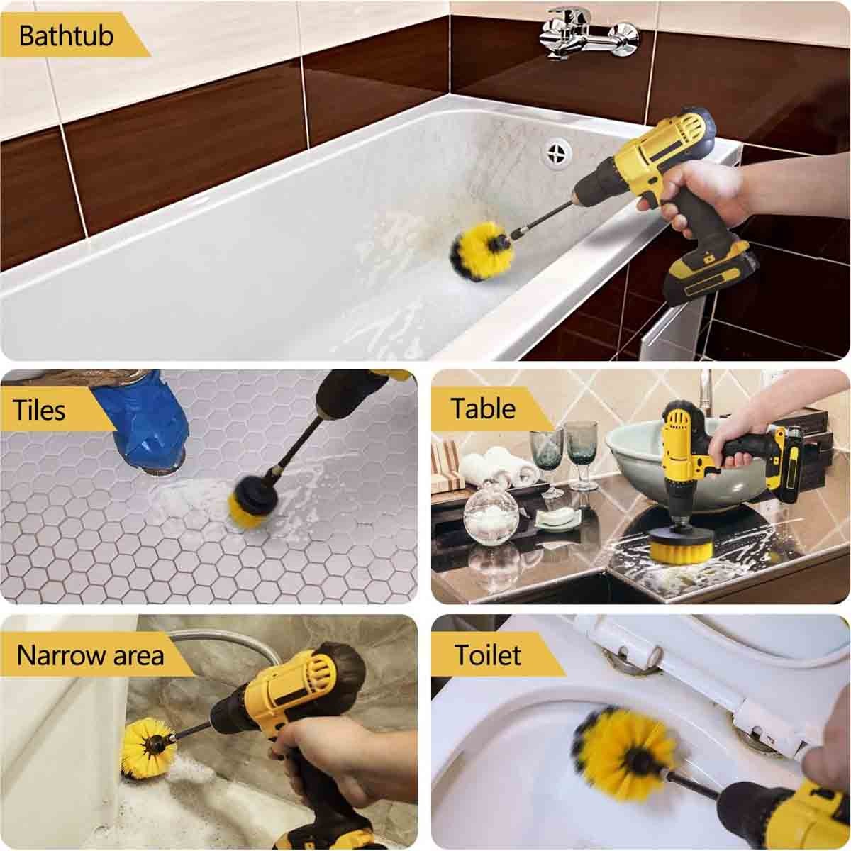 Drill Brushes Set, Electric Spin Scrubber with 3 Replaceable Drill Brush Heads
