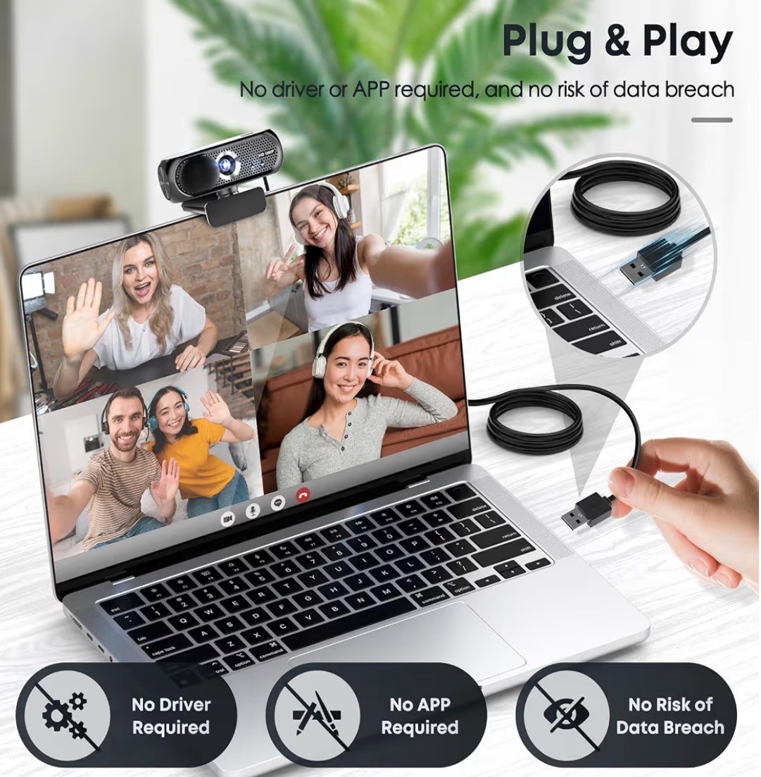 Web Cam Full HD, Auto Focus, Wide View (Black)