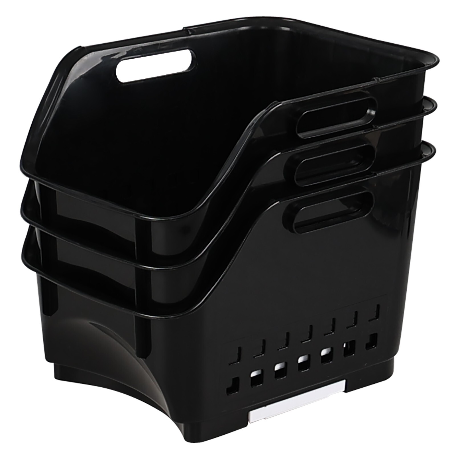3 Packs Plastic Stacking Storage Basket, Large Detachable Stacking Bins, Black