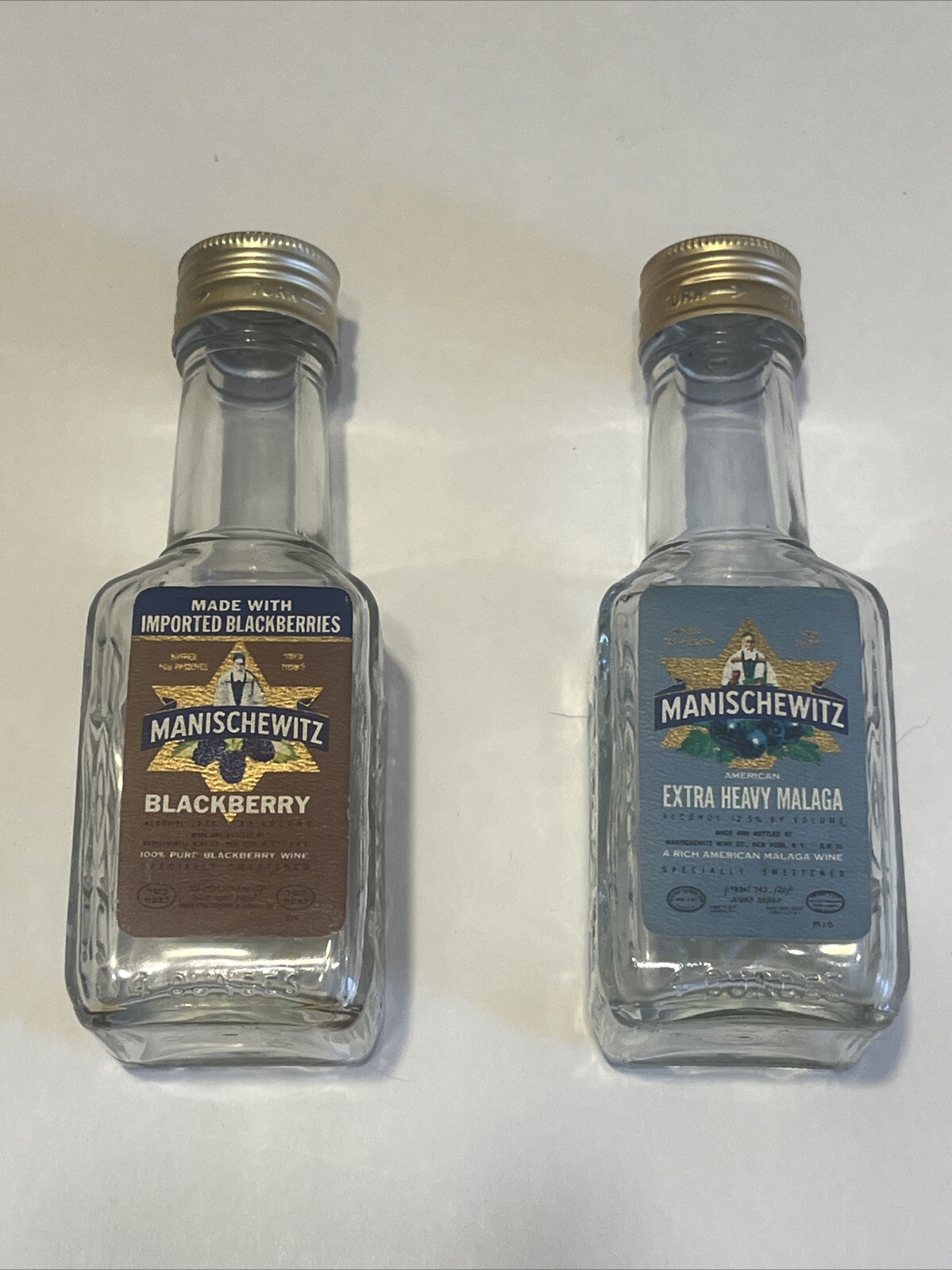 Vintage Manischewitz 4 oz Blackberry & Extra Heavy Malaga Empty Bottles