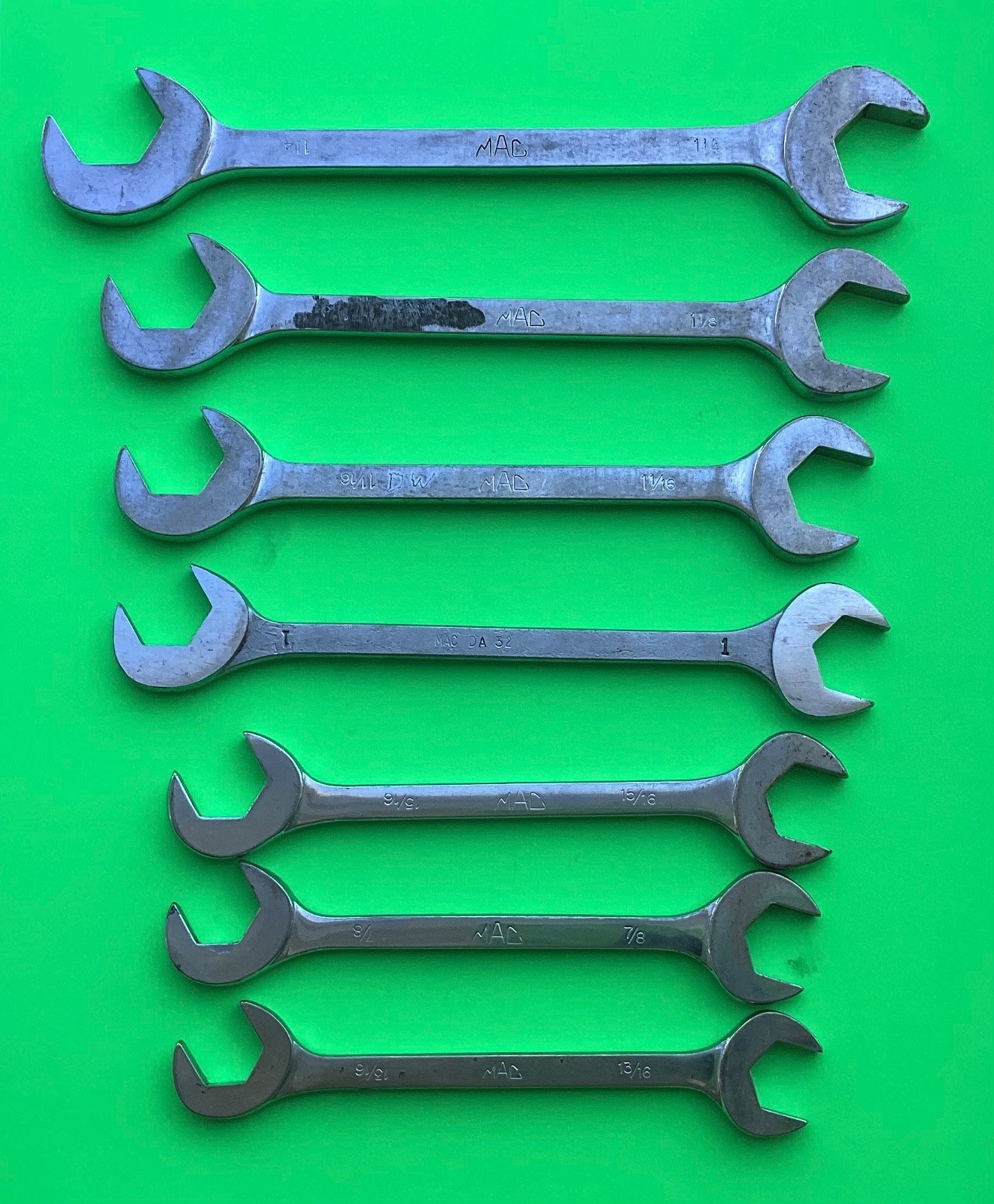 Mac Tools 7 Piece Open Ended Wrench Set DA 40, 36,34,32,30,28,26,  13/16-1-1/4”