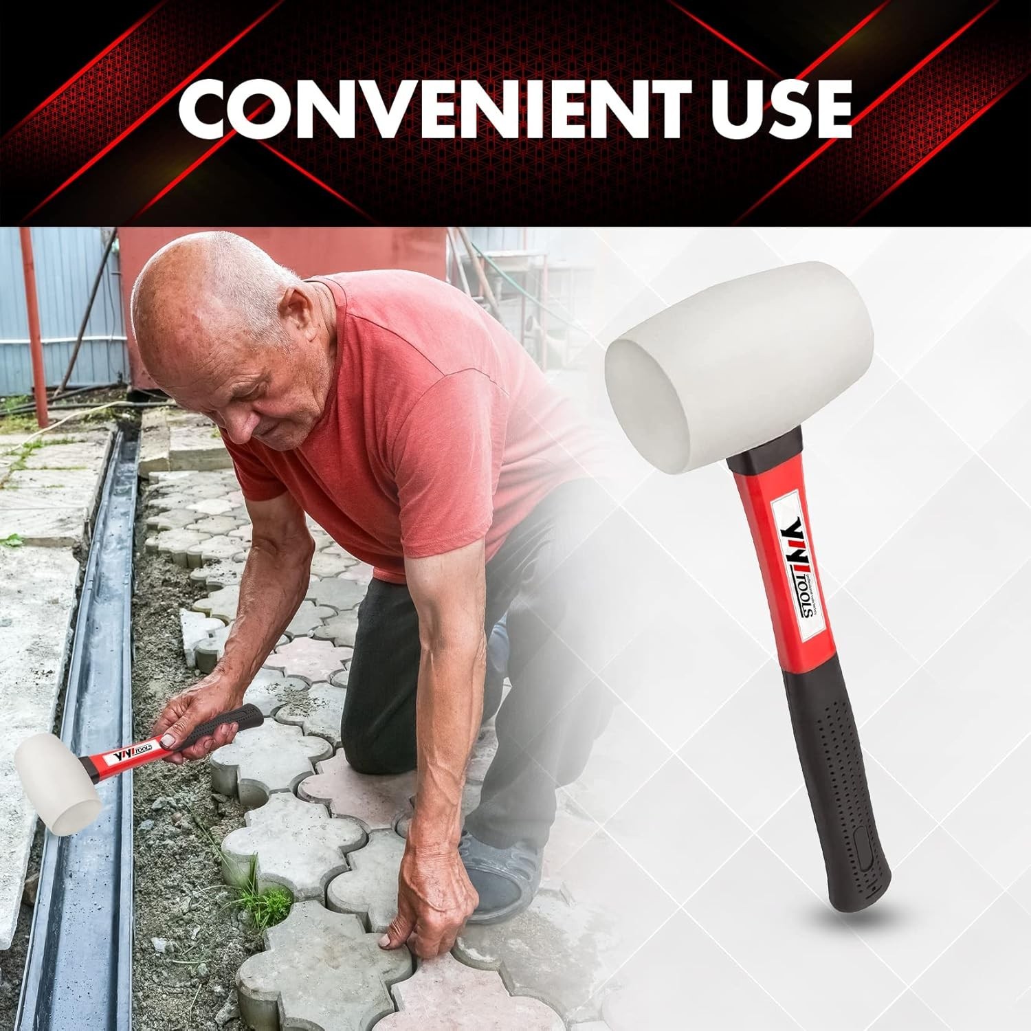 Versatile 16oz Rubber Hammer - Ergonomic Fiberglass Handle for All Projects