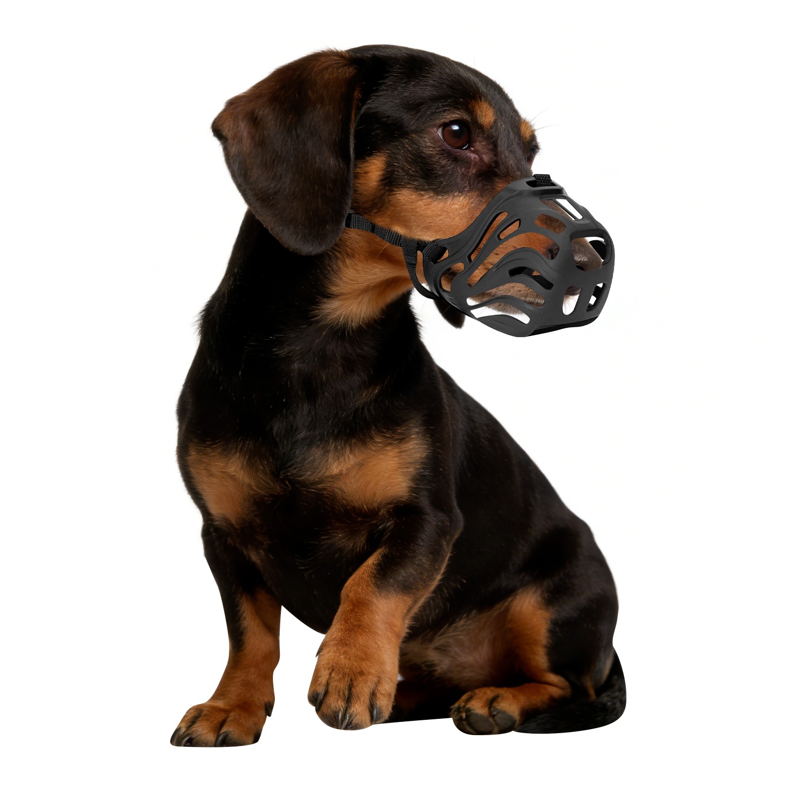 Soft Breathable Silicone Dog Muzzle Adjustable Nylon Strap Black